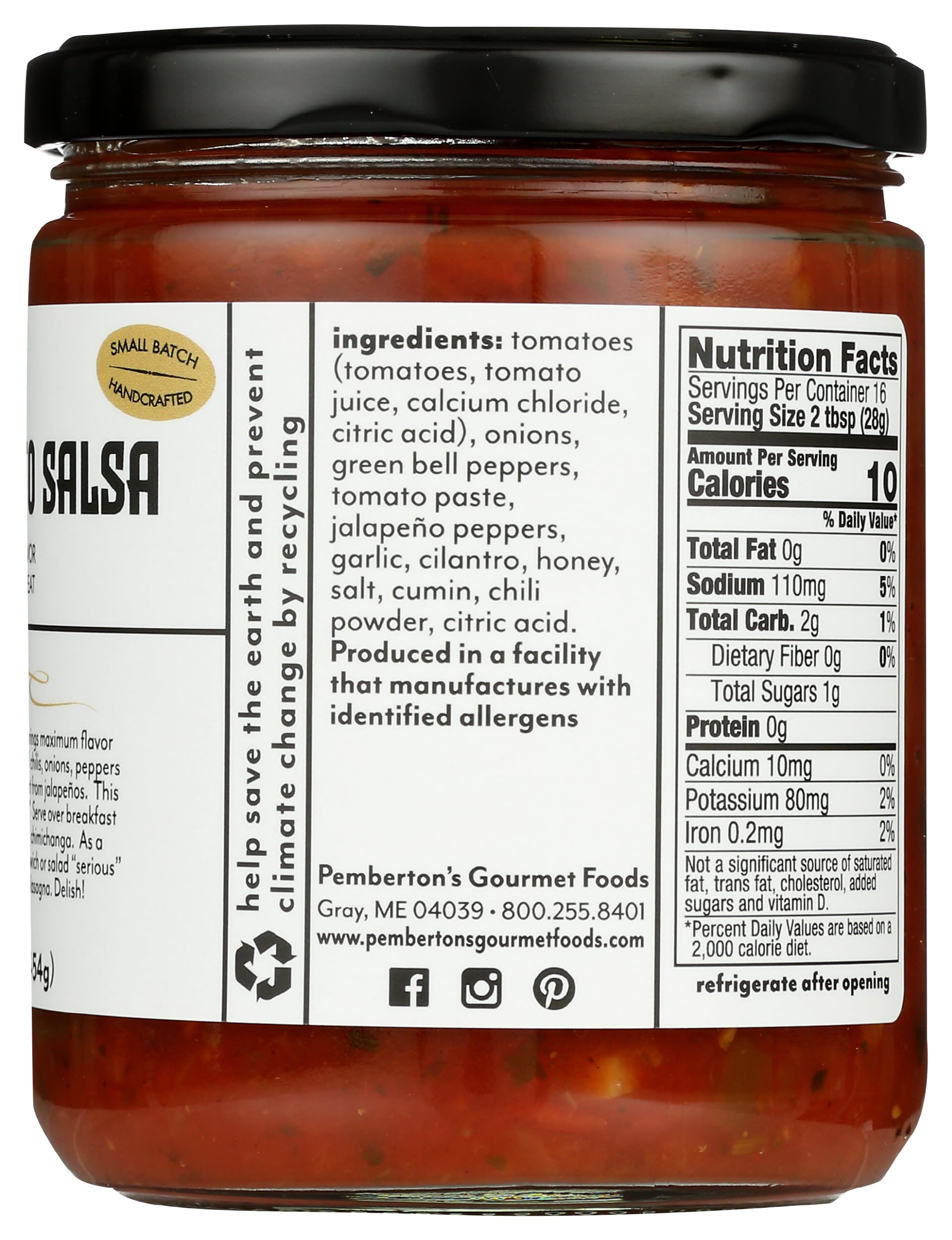 PEMBERTONS Red Tomato Salsa, 16 oz Jar - Authentic Mexican Salsa for Tacos, Nachos, Chips & More | Gluten-Free & Vegan Friendly