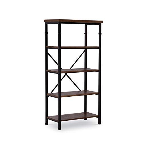 Allora Brown Wood and Metal Bookcase - Stylish Storage for Books, Decor & Office Supplies | Perfect for Living Room, Bedroom or Home Office