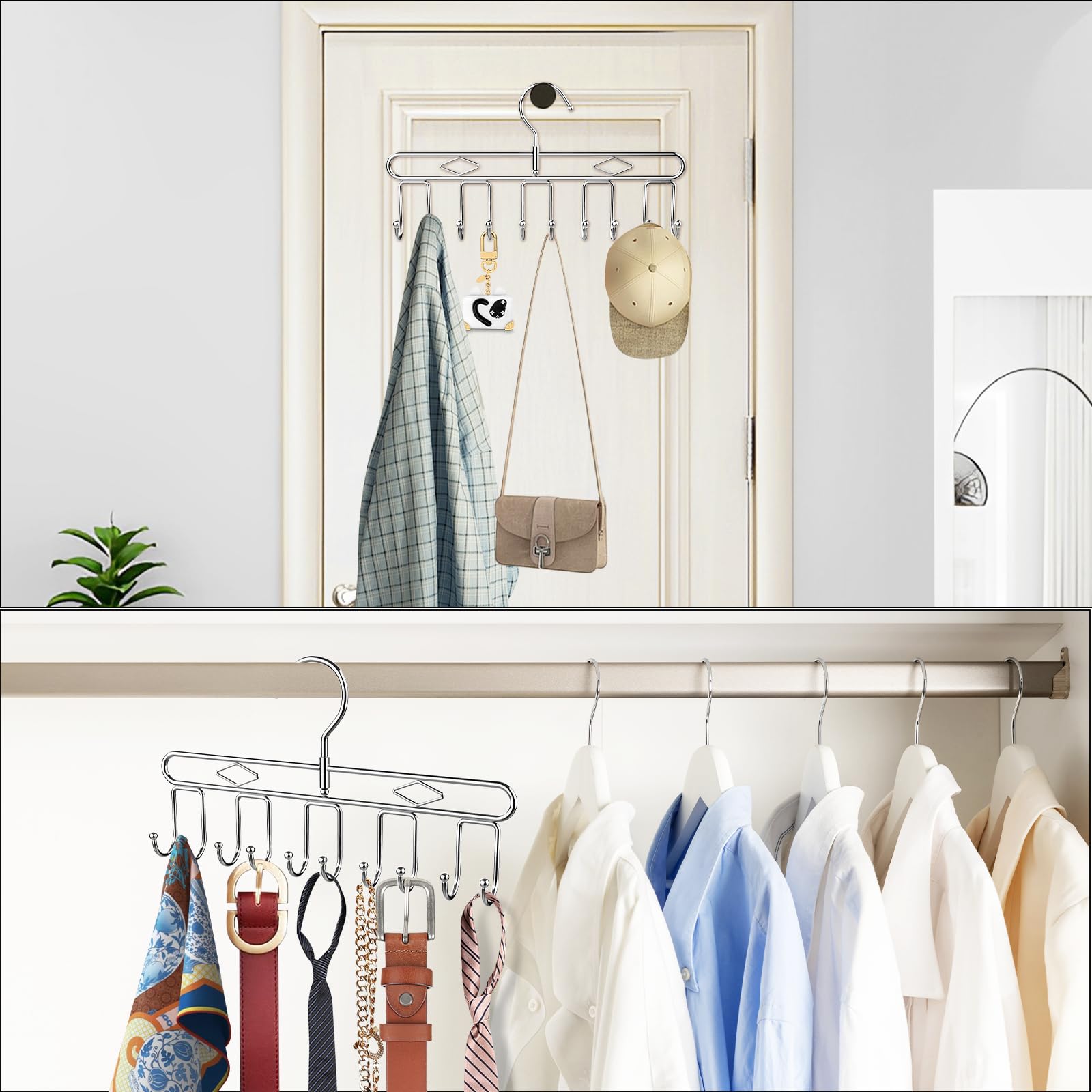 2 Pack Heavy Duty Metal Belt Hanger with 20 Hooks - 360° Rotating Belt Organizer for Closet Storage - Space Saving Rack for Belts, Ties, Scarves, Tank Tops & Purses - Perfect for Bedroom, Walk-in Closet and Dorm Organization
