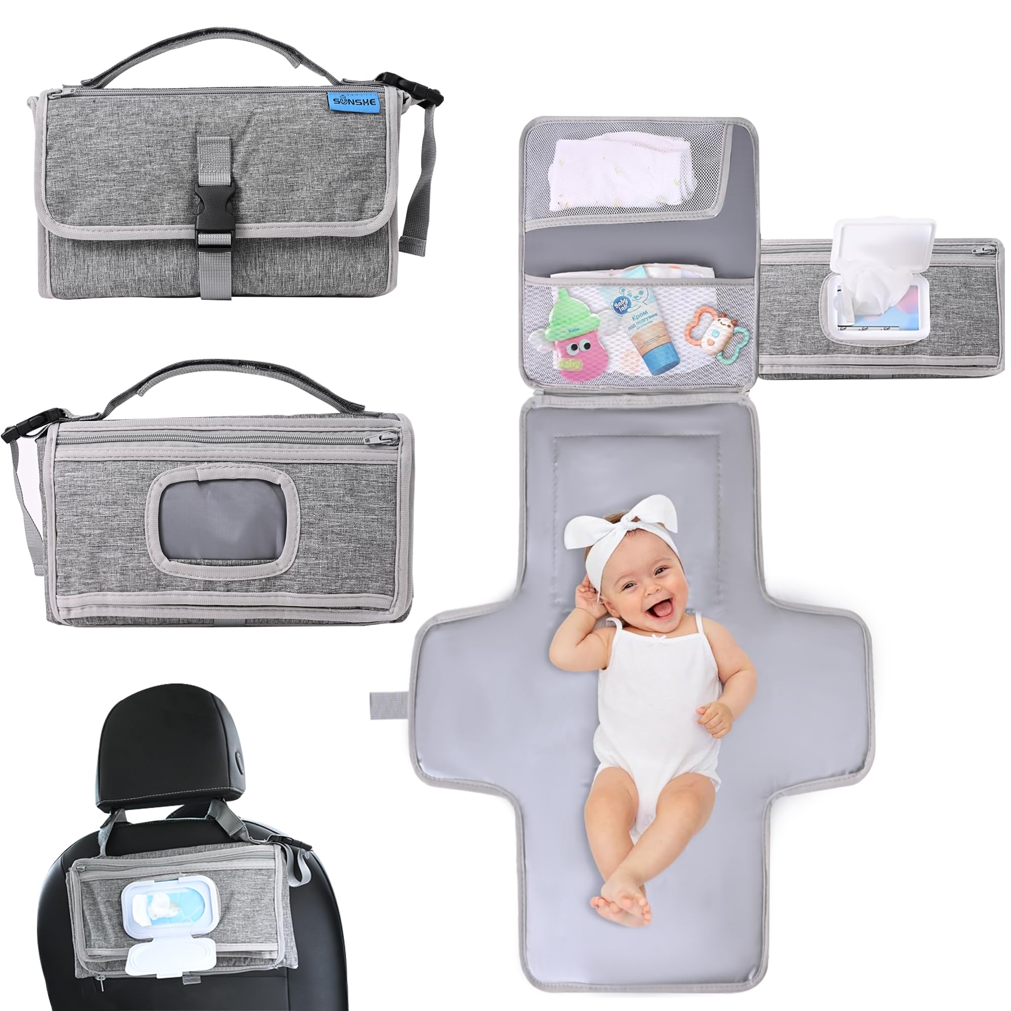 Portable Baby Changing Pad for Newborns - Waterproof Travel Changing Mat for Girls & Boys (Grey) | Ideal for Diaper Changes at Home, On-the-Go & Travel