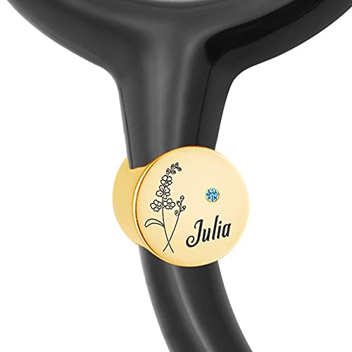 Personalized Stethoscope Name Tag for Nurses & Doctors - Custom Engraved Nursing ID Charm with Birthflower (Style 01) - Perfect Medical Accessory for RN Graduation Gifts & Hospital Shift Identification