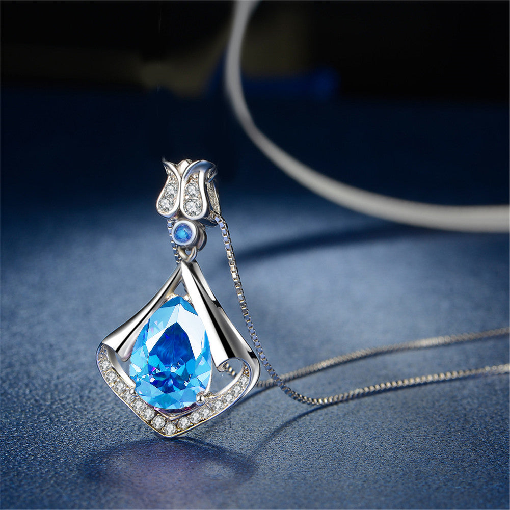 Sterling Silver Flower Teardrop Pendant Necklace with Simulated Amethyst & Blue Topaz | Elegant Jewelry Gift for Women | Perfect for Weddings, Parties & Special Occasions