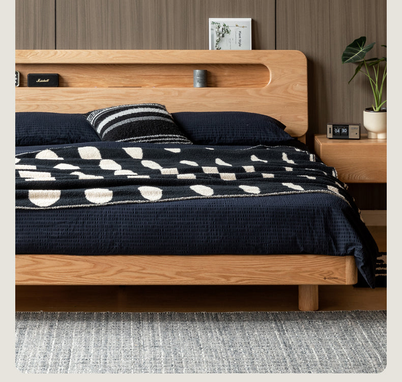Solid Oak Wood Suspension Luminous Bed - Modern Floating Platform Bed with LED Lighting for Bedroom, Guest Room, or Dorm