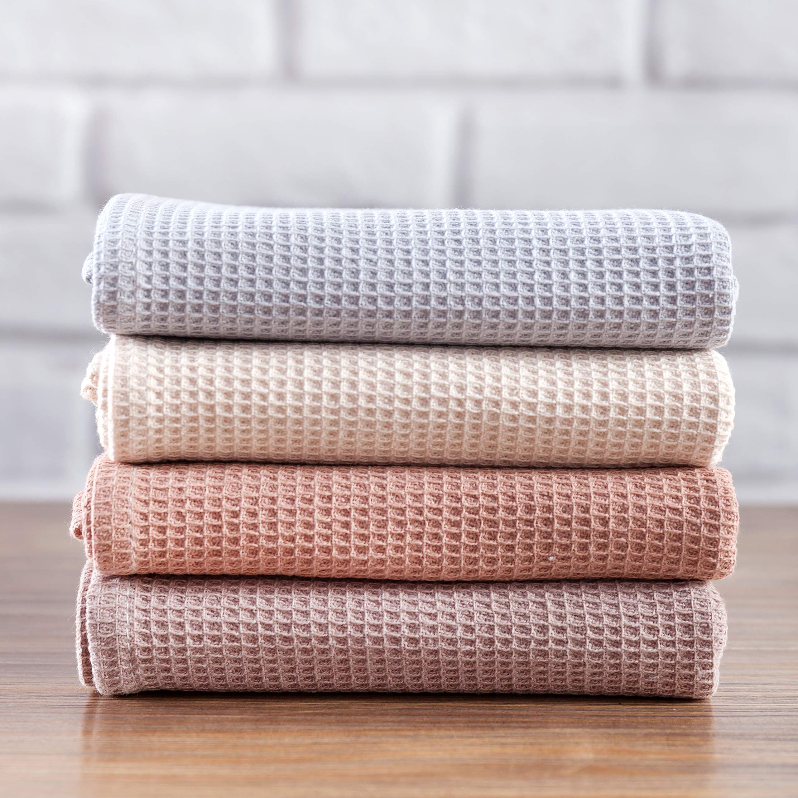 Premium 100% Cotton Waffle Weave Dish Towels Set of 4 - Super Absorbent Kitchen Towels 17x25 Inches for Drying Dishes, Glassware & Countertops - PY HOME & SPORTS Soft & Durable Cotton Towels for Kitchen, Restaurant & Home Use