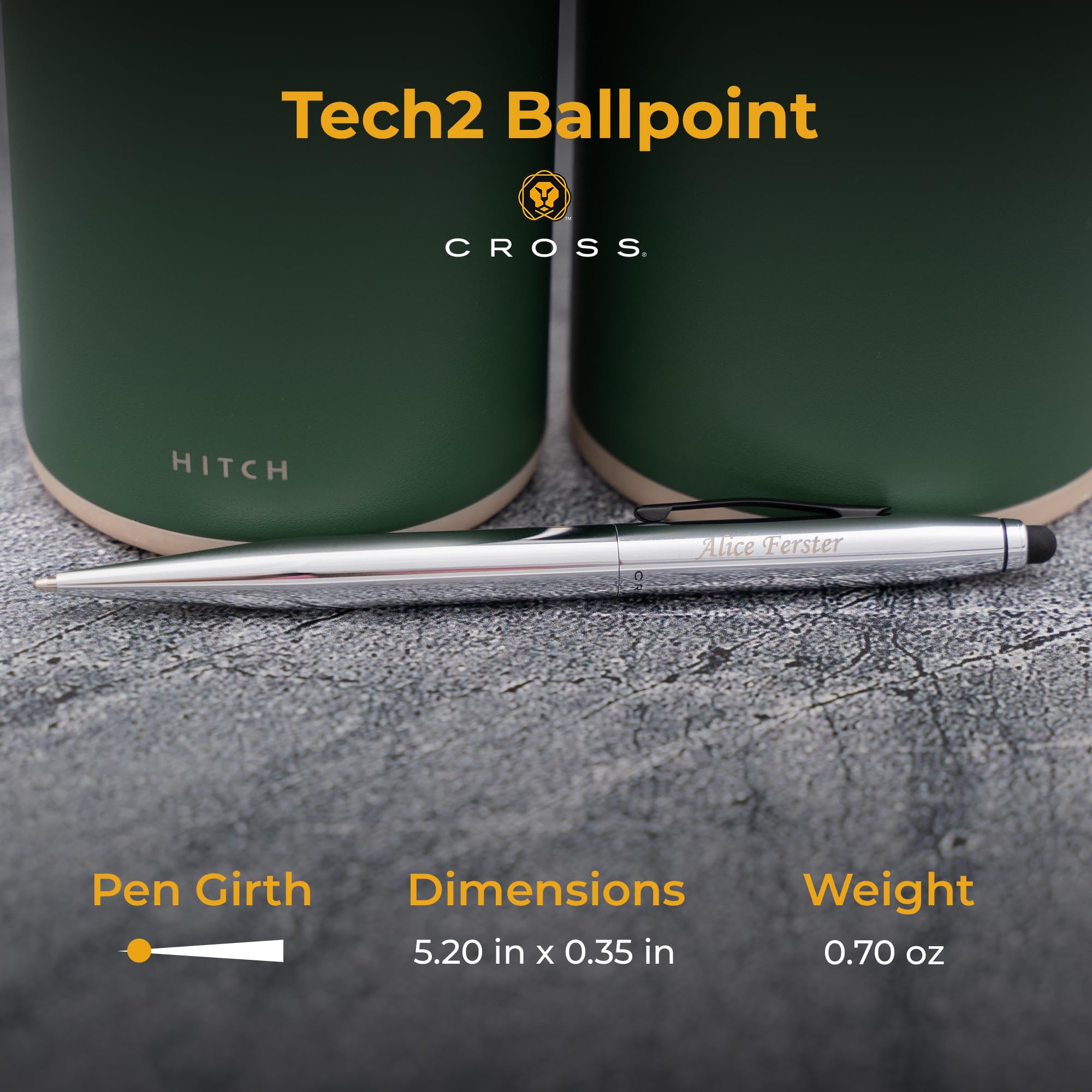 Personalized Cross Tech2 Chrome Ballpoint Pen with Stylus & Custom Engraving - Multifunctional Gift Pen for Business, Writing & Digital Use - Perfect for Office, Graduation & Corporate Gifts