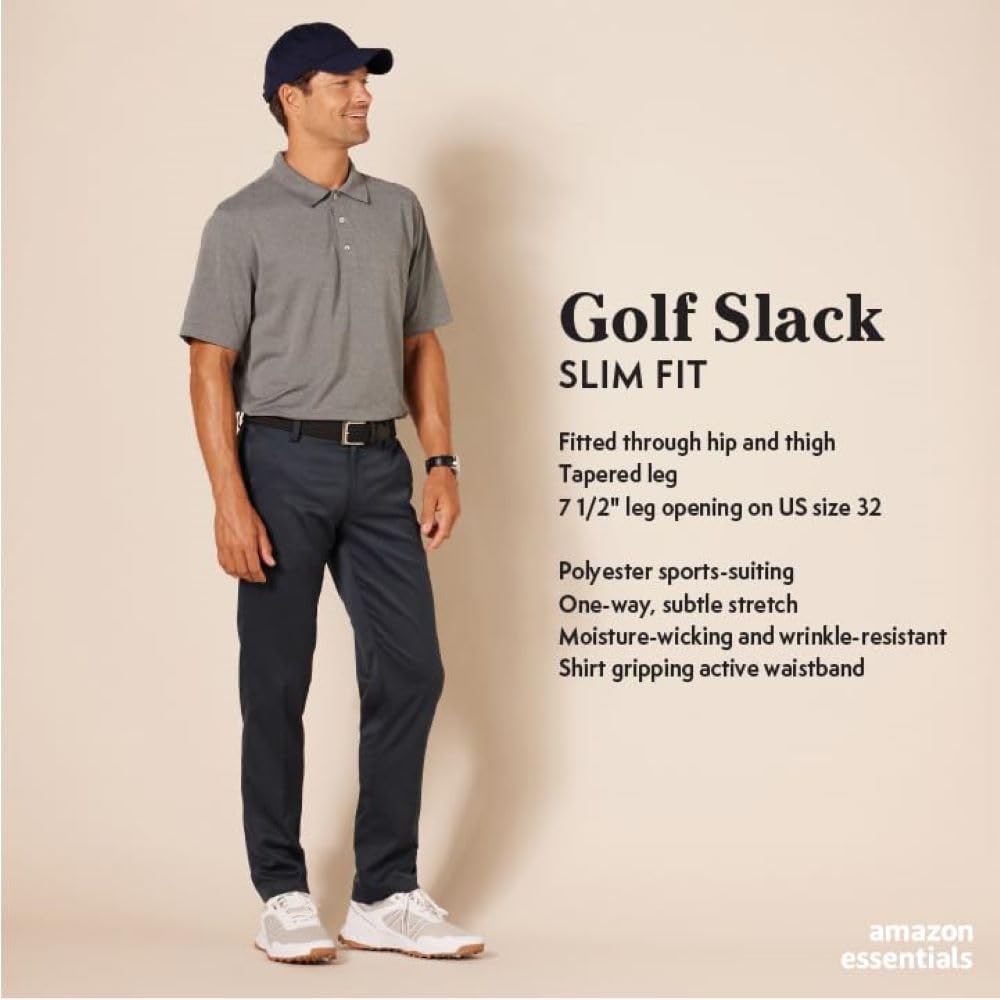 Amazon Essentials Men's Slim-Fit Stretch Golf Pants - Comfortable & Breathable for Golfing, Work & Casual Wear