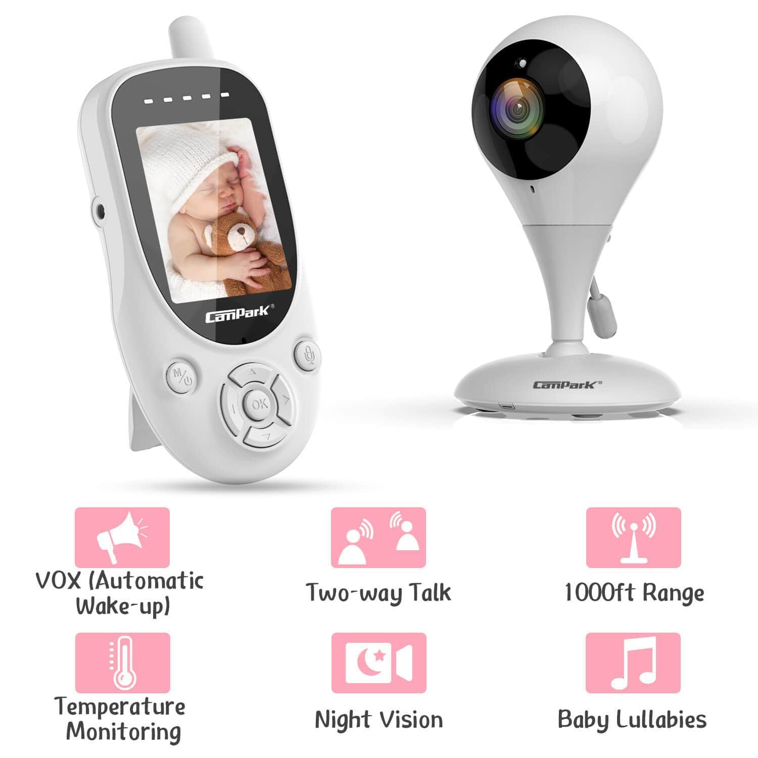 Campark BM20 360° Rotatable HD Video Baby Monitor with Night Vision & Two-Way Audio - Perfect for Nursery, Daycare & Home Security Monitoring