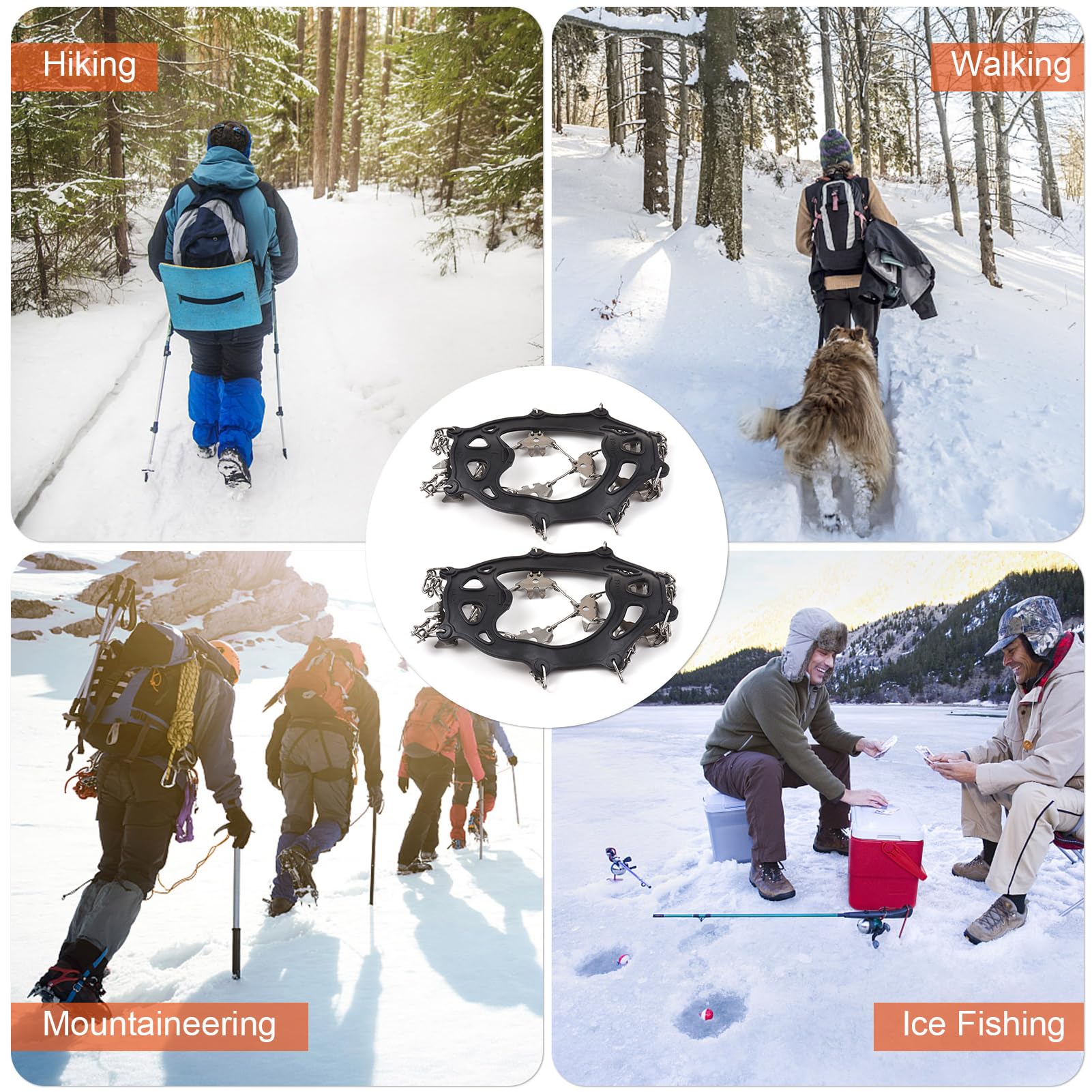 Premium 24/32 Spike Ice Cleats for Shoes & Boots - Non-Slip Crampons for Walking, Jogging, Hiking on Snow & Ice - Traction Grip for Men & Women - Ideal for Winter Outdoor Activities, Mountain Climbing & Icy Commutes