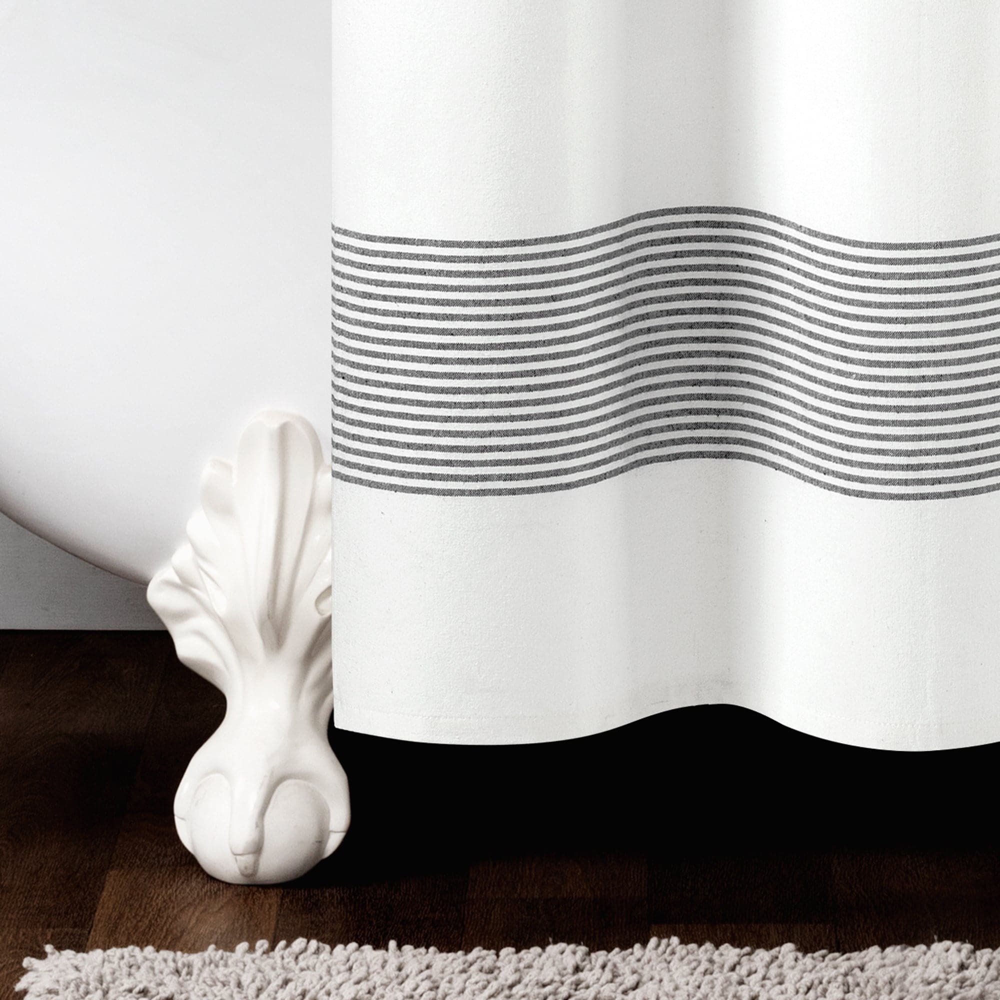 Boho Tassel Stripe Shower Curtain - Eco-Friendly Recycled Cotton Blend, Hand-Dyed Yarn, Waterproof Bathroom Decor for Boho Chic, Farmhouse or Coastal Style Homes