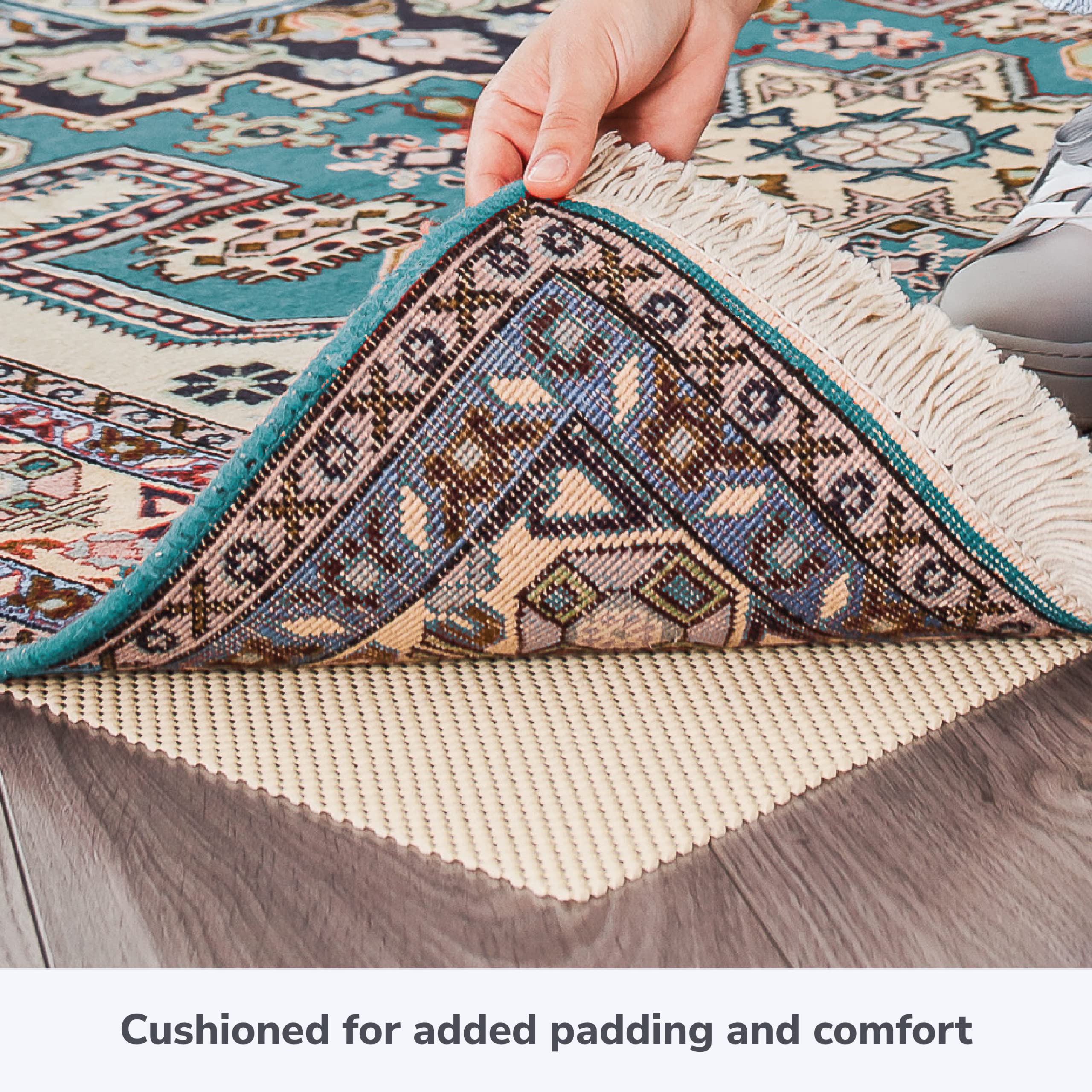 Slip-Stop Super Grip Natural Rug Pad - 9x12 ft Cushioned Non-Slip Underlay for Area Rugs & Runner Rugs - Protects Hardwood Floors - Perfect for Living Room, Bedroom & High Traffic Areas