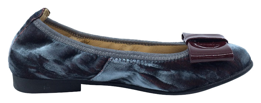 Andanines Girls Patent Leather Bow Ballet Flats - Grey & Multicolor Velvet for School, Parties & Casual Wear