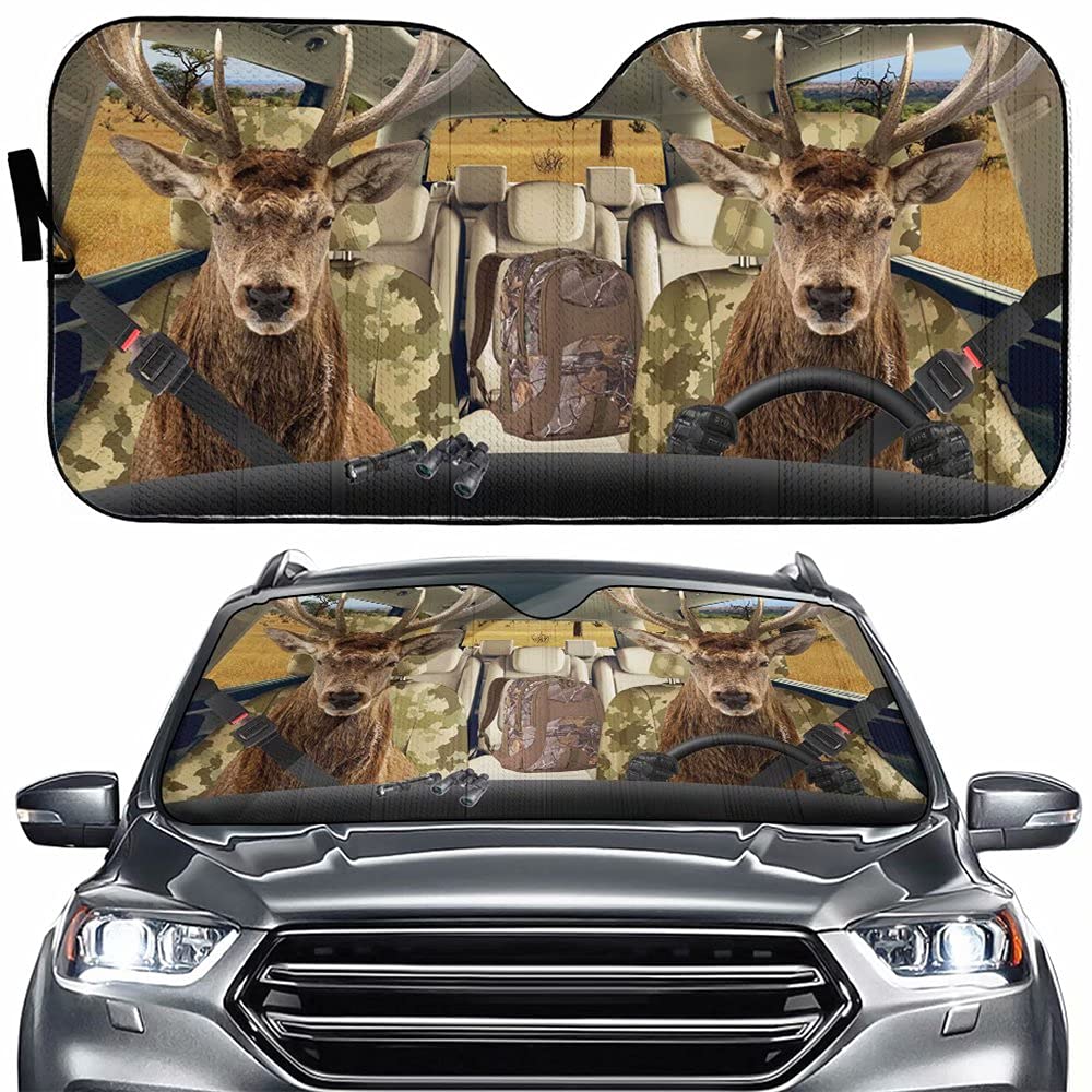 Forest Deer Couple Family Car Sunshade - 57x27.5 Inch UV Protection Sun Visor for Windshield | Universal Fit Auto Sun Shield Accessories | Perfect for Road Trips, Summer Driving & Car Decor