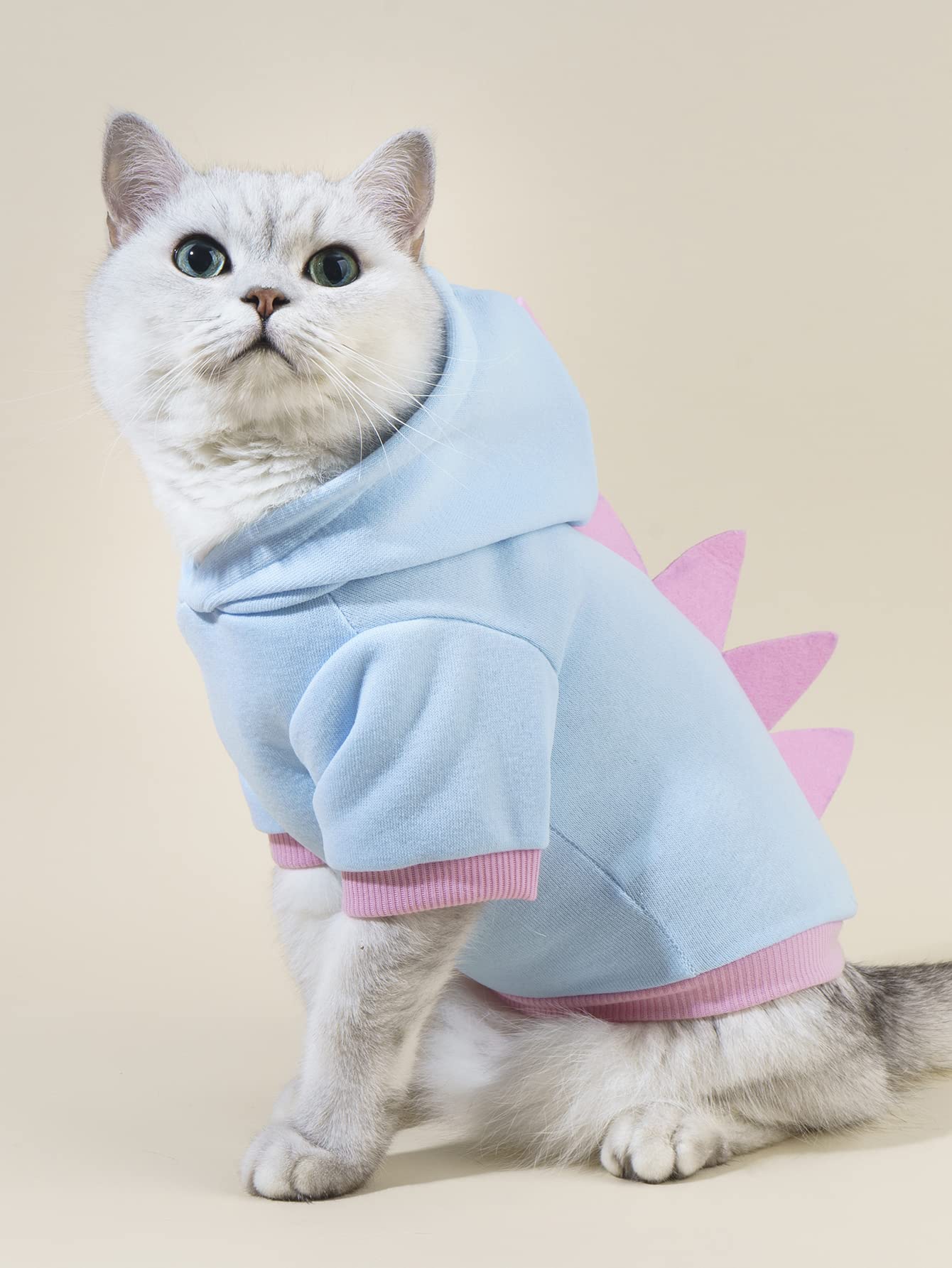 QWINEE Dinosaur Dog Hoodie - Warm Winter Dog Jacket for Small & Medium Dogs - Christmas Halloween Pet Costume - Cozy Puppy Kitten Outfit - Baby Blue Medium Size - Perfect for Cold Weather Walks & Holiday Parties