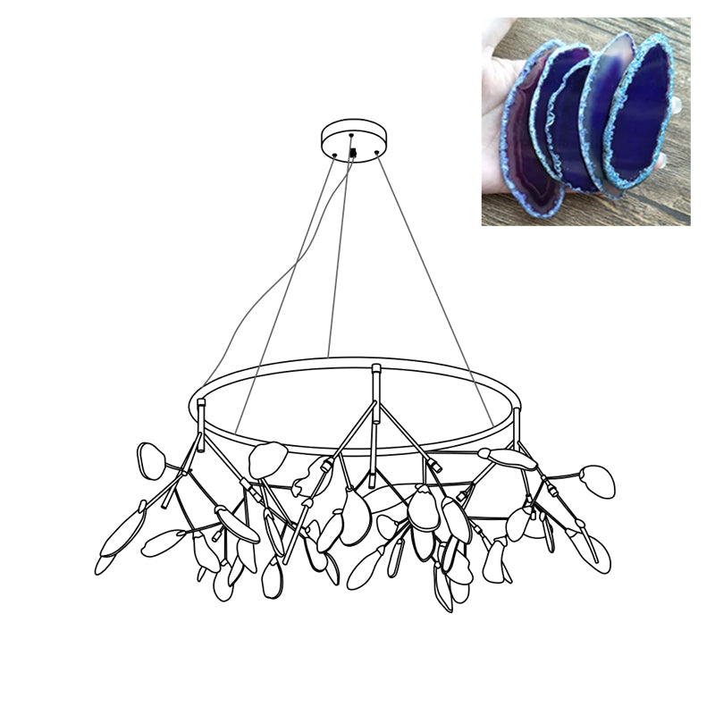 Agate Flake Chandelier - Elegant Natural Stone Crystal Ceiling Light Fixture for Dining Room, Living Room, Bedroom Decor | Modern Luxury Home Lighting