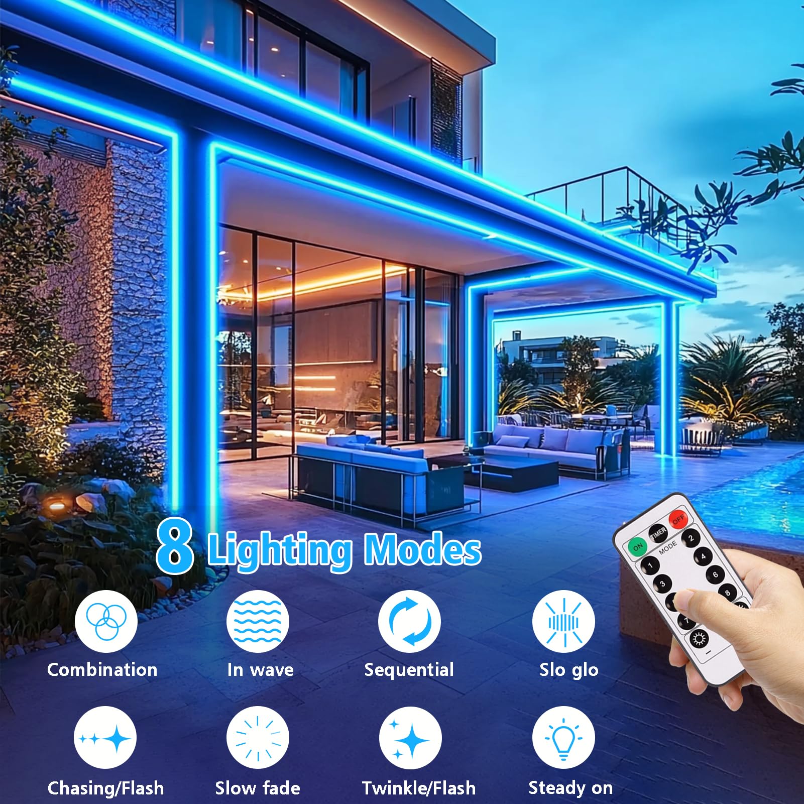 Battery Operated LED Strip Lights - 9.8ft 90 LEDs with Remote, Timer & Dimmable - Waterproof Flexible Light Strips for Indoor Outdoor Use - Perfect for TV Backlight, Bedroom, Kitchen, Boat Decor (Blue)