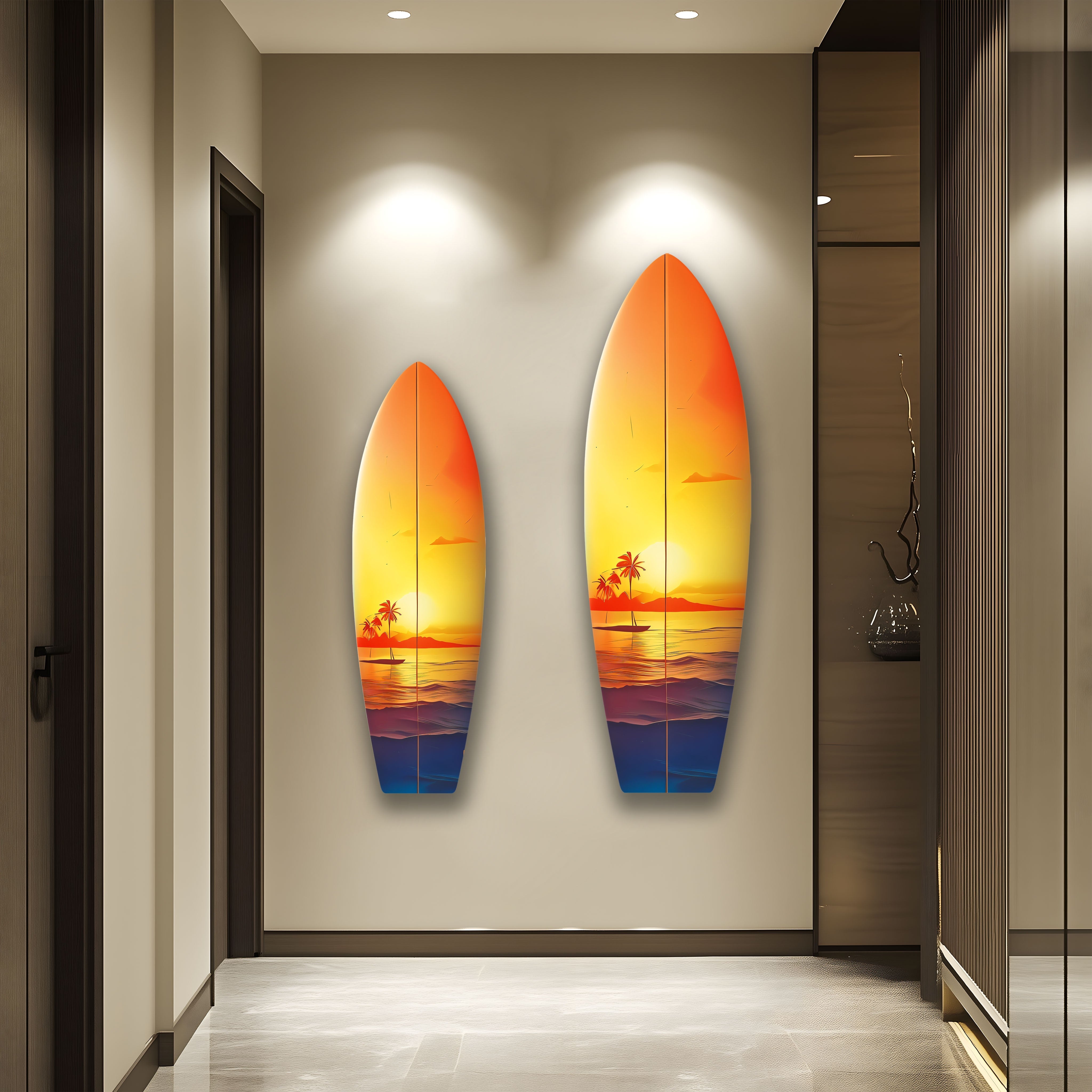 Beauty Sunset Surfboard Wall Art - Ocean Themed Decor for Beach House, Living Room, Bedroom & Office - Perfect Coastal Home Decor Gift