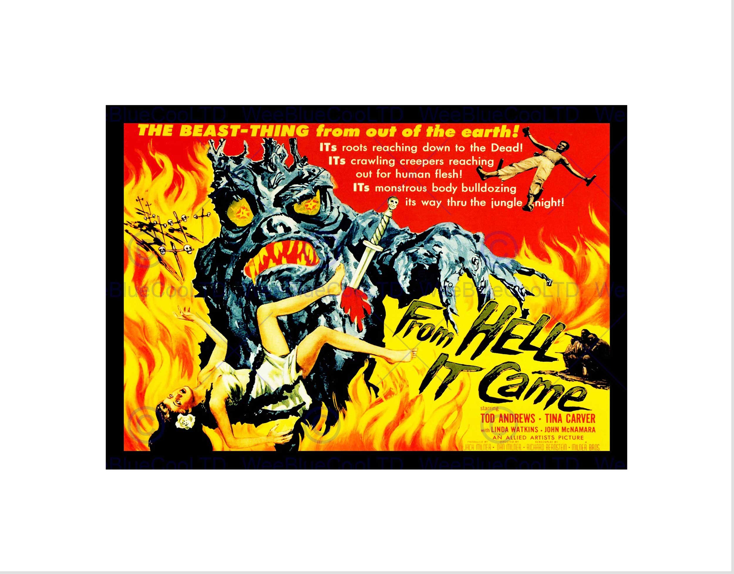 Andrews Carver Horror Art Print - 'From Hell It Came' Monster Movie Film Poster (12x12) - Perfect for Halloween Decor, Horror Fan Gifts & Vintage Movie Memorabilia