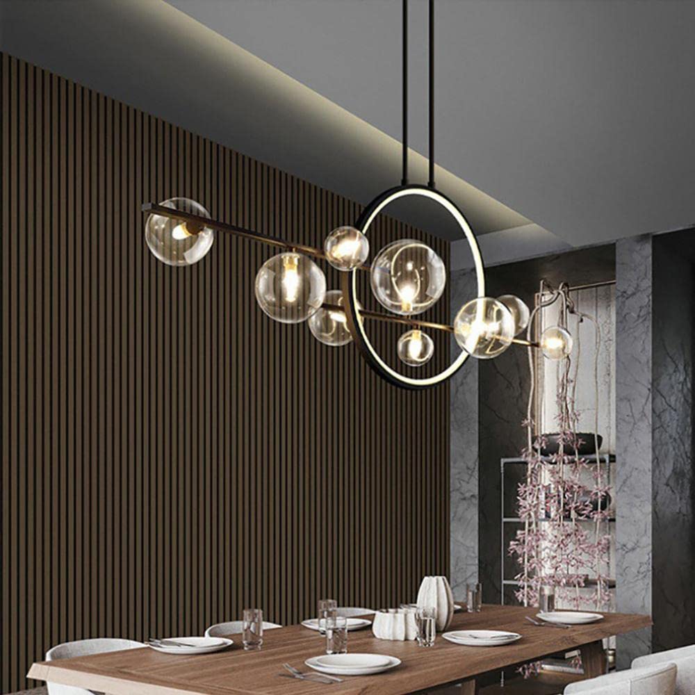 Modern 10-Light Kitchen Island Pendant Lighting with Glass Globe Shade - Linear Sputnik Chandelier for Dining Room, Living Room & Home Decor - Perfect for Farmhouse, Contemporary & Industrial Style Kitchens