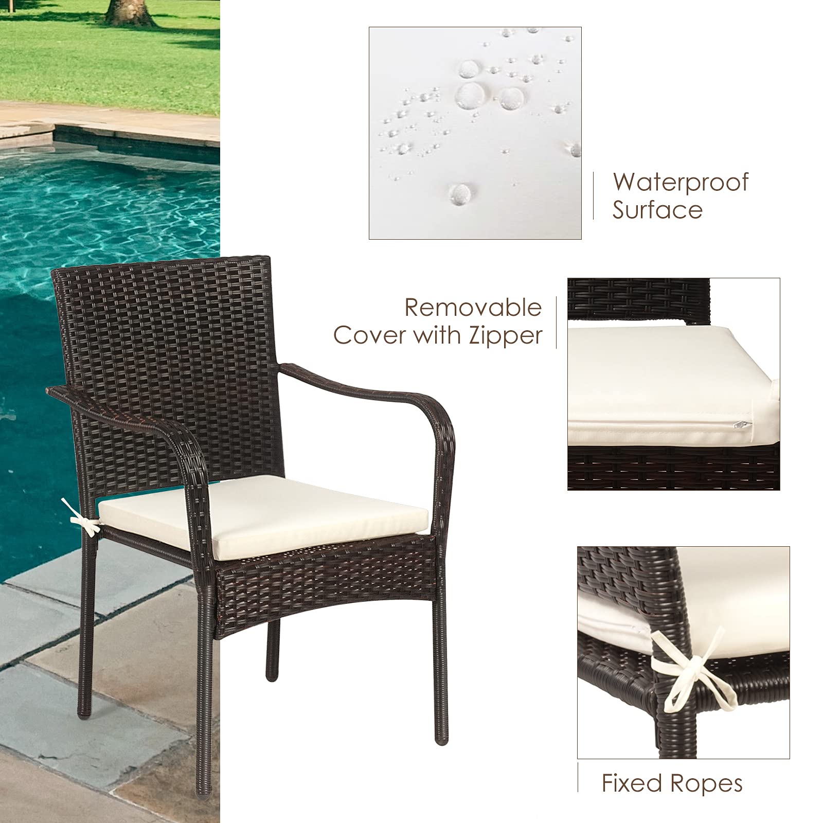 RELAX4LIFE 4-Piece Stackable PE Wicker Patio Dining Chairs Set with Comfortable Cushions & Rust-Proof Steel Frame - Outdoor Conversation Chairs for Porch, Garden, Poolside & Backyard Relaxation | Perfect for Dining, Lounging and Entertaining Guests