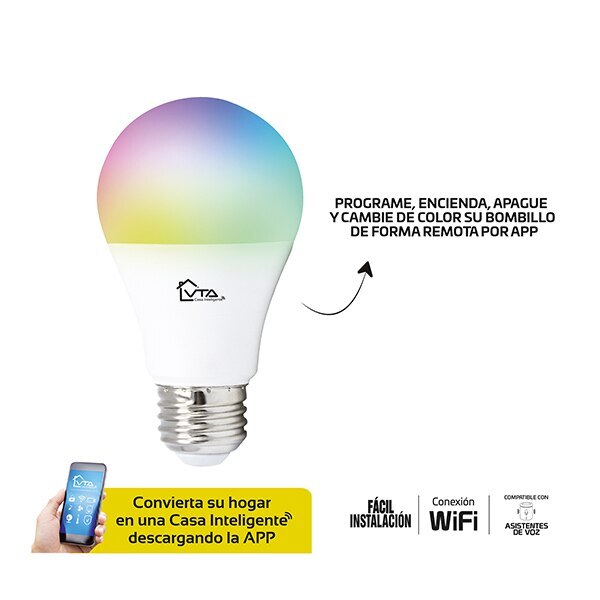 Smart WiFi LED Light Bulb 9W, Multicolor Changing RGB, Dimmable, Works with Alexa & Google Home - Perfect for Bedroom, Living Room, Party Lighting