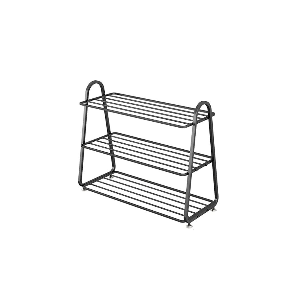 3-Tier Wrought Iron Shoe Rack Organizer - Non-Slip Floor Standing Shoe Storage Shelf for Hallway, Living Room & Bedroom | Space-Saving Shoe Cubby for Home Organization (Black) - Perfect for Small Spaces & Entryway Storage
