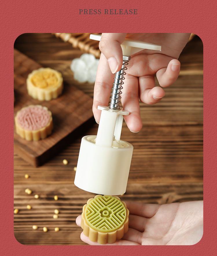 3D Moon Cake Mold Set - DIY Baking Cookie Stamps for Decorating Cakes, Pastries & Mooncakes | Medium Size (Flower C, FC4032) | Perfect for Mid-Autumn Festival, Home Baking & Holiday Treats