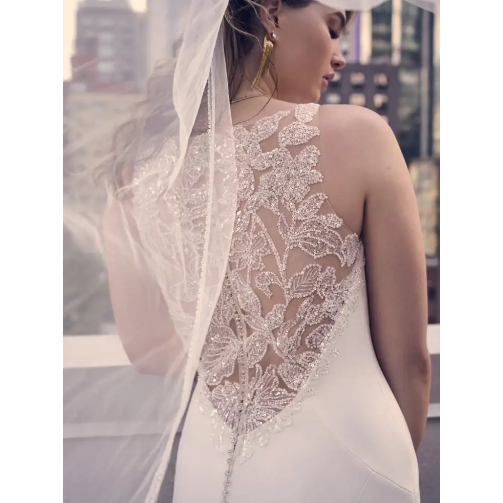 Maggie Sottero Noah Wedding Dress - Elegant A-Line Bridal Gown with Lace Appliques and Beaded Details | Perfect for Church, Beach, and Garden Weddings