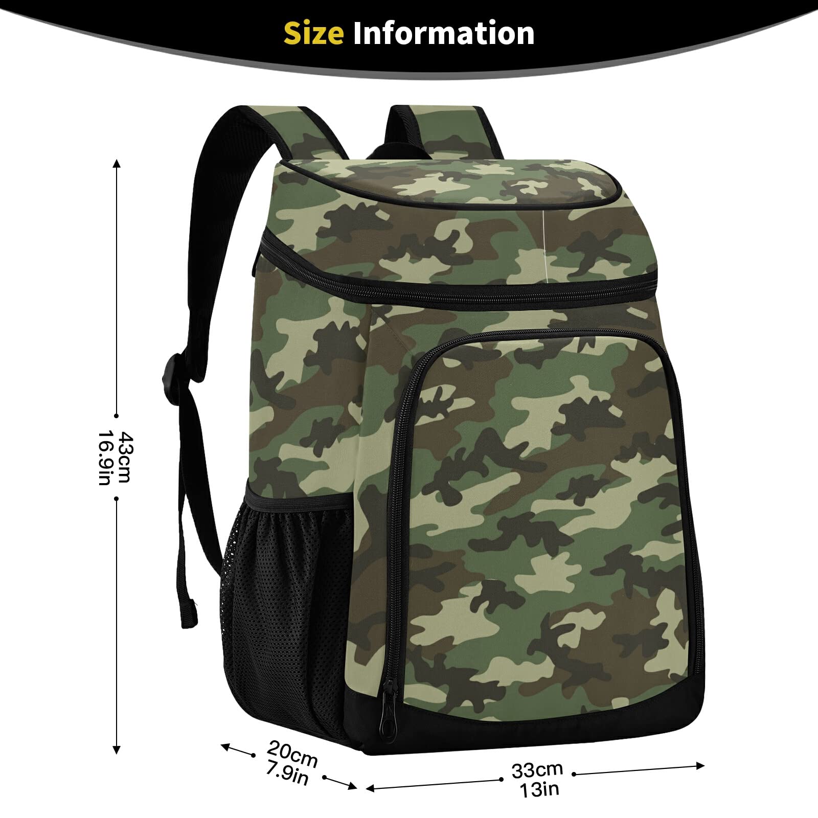 DOMIKING Camouflage Cooler Backpack for Men - Insulated Lunch Box with Padded Straps, 14-Camouflage - Perfect for Hiking, Camping, Fishing & Outdoor Adventures