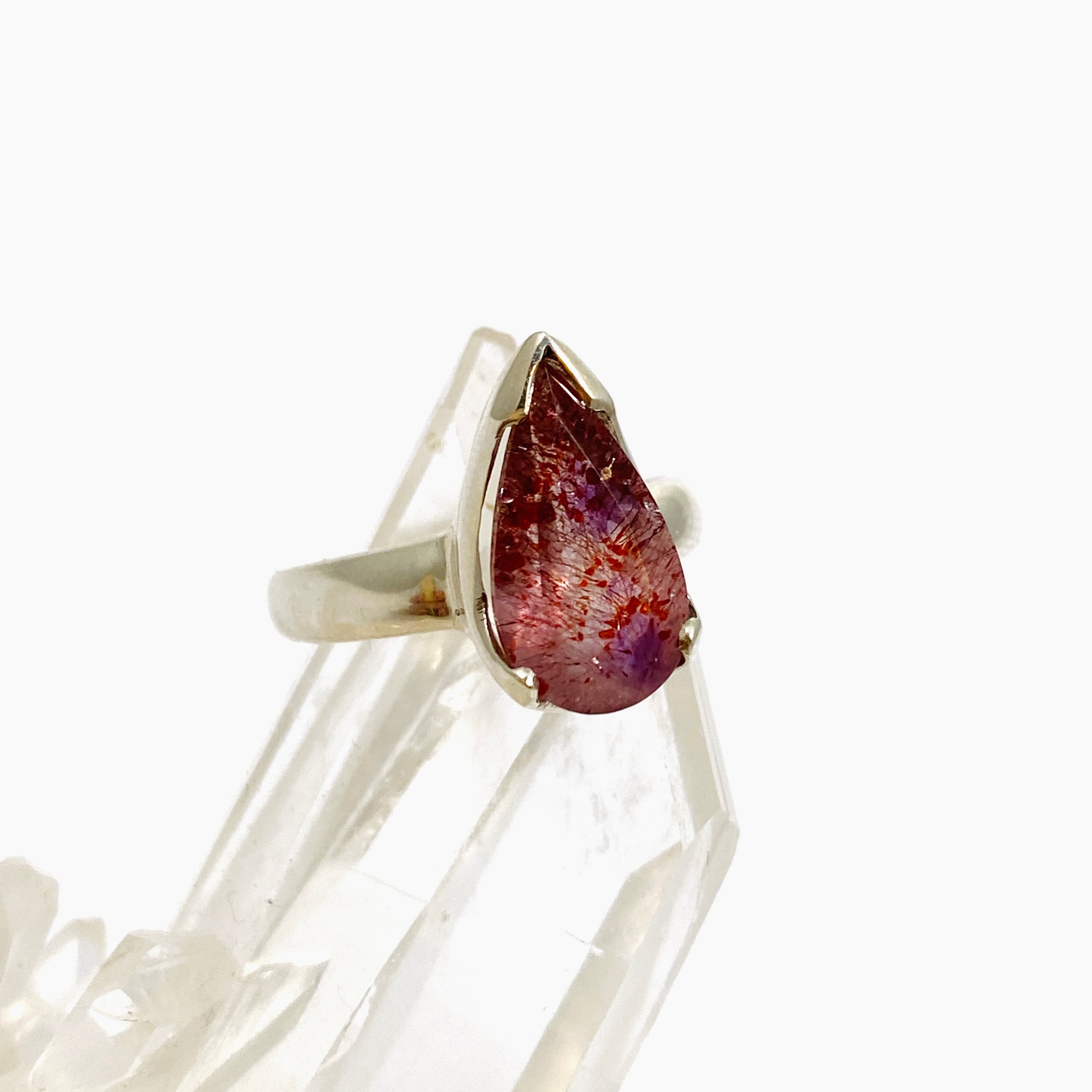 Lepidicrocite in Quartz Faceted Teardrop Ring - Size 6.5, Natural Crystal Jewelry for Women - Perfect for Boho Style, Spiritual Healing & Gift Giving
