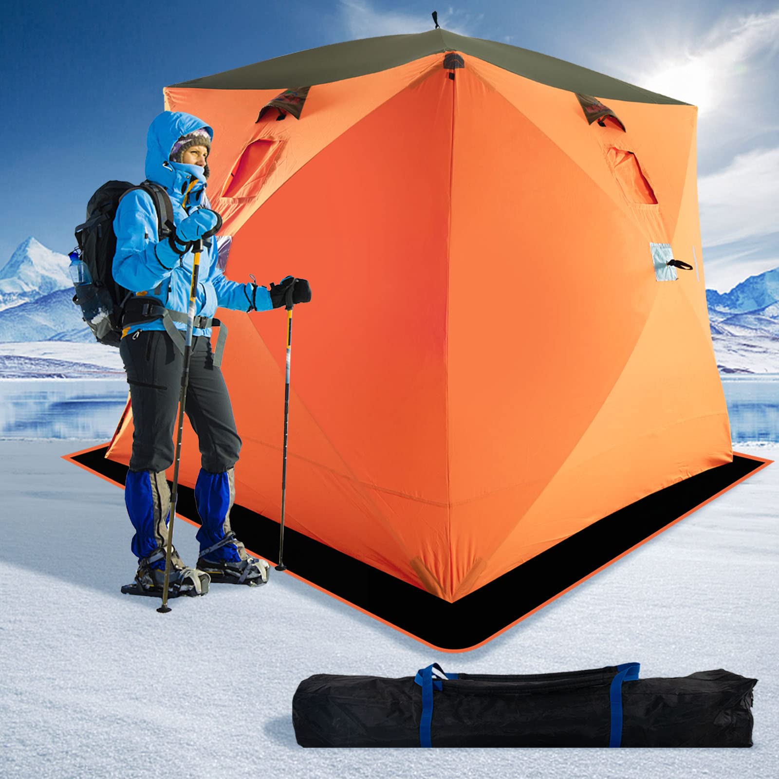 Pop-Up Portable Ice Fishing Shelter for 3-4 People - Insulated Waterproof Ice Fishing Tent with Carry Bag - Perfect for Winter Fishing, Ice Camping & Outdoor Adventures