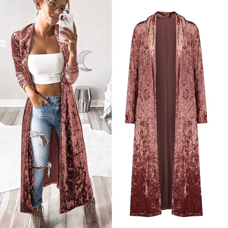 Women's Velvet Jacket Long Coat - Autumn Winter Fashion Stitched Outerwear, Casual Cardigan Tops for Plus Size Ladies | Perfect for Office, Date Night & Holiday Outfits