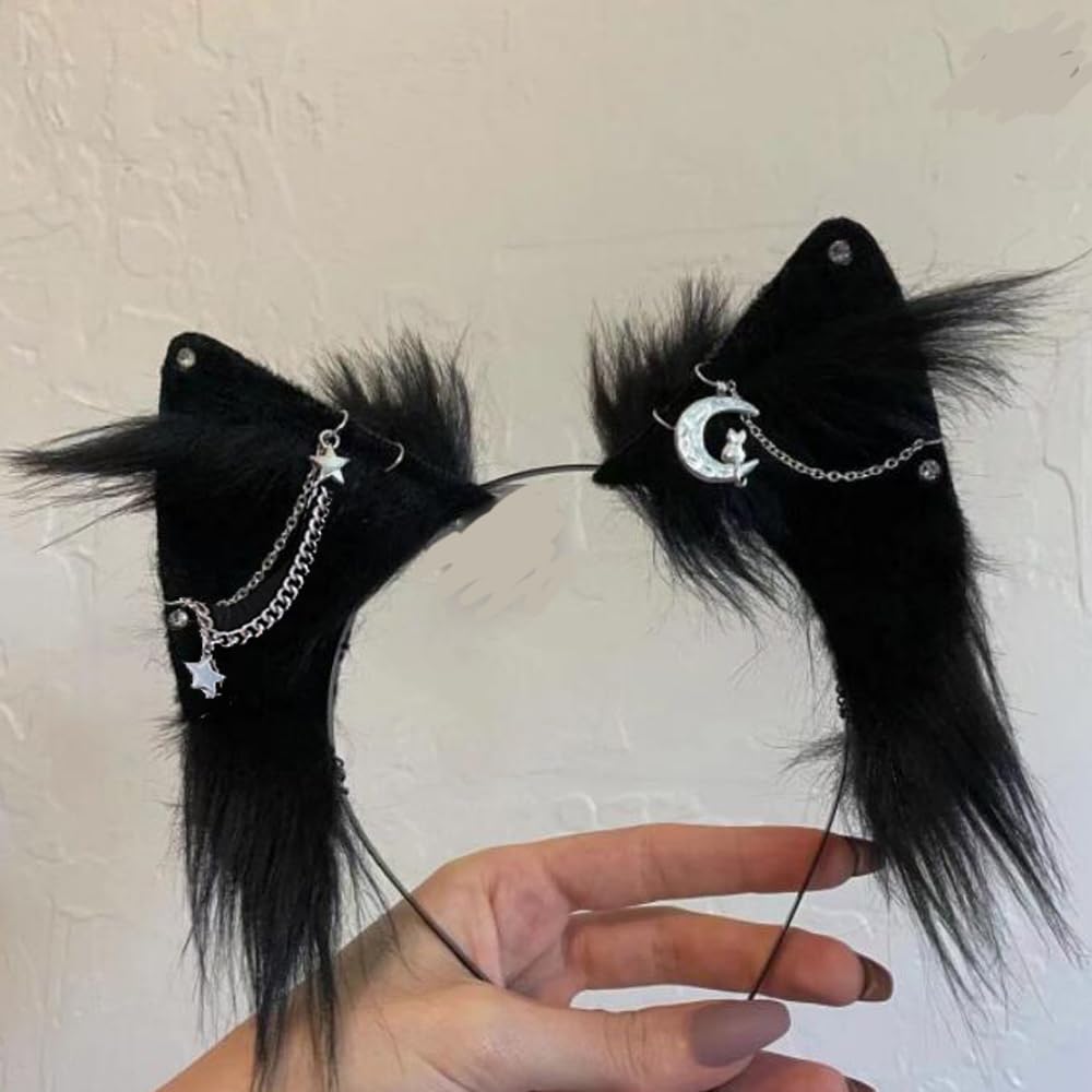 VIGVAN Gothic Punk Cat Ears Headband - Black Cross Cat Ear Hair Clips for Women | Perfect for Halloween Costumes, Cosplay, Anime Conventions & Gothic Fashion