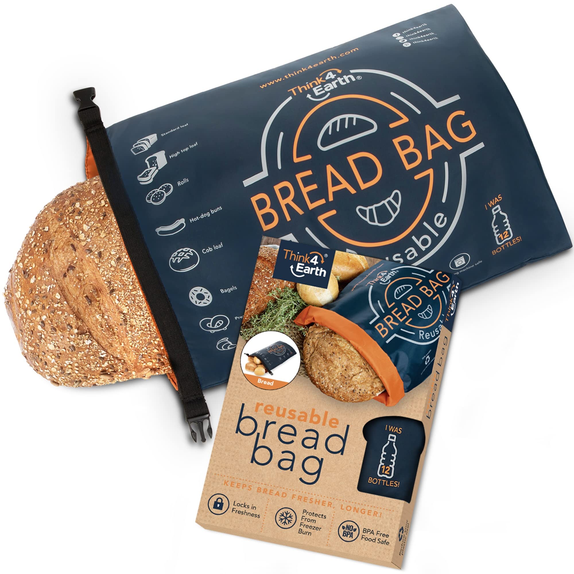 Think4Earth® Reusable Bread Storage Bags - Eco-Friendly Freezer Bags for Homemade Bread, Sourdough Loaves & Baked Goods | Double-Lined Large Bread Bags for Freshness | Perfect for Bread Makers, Gift Giving & Kitchen Organization