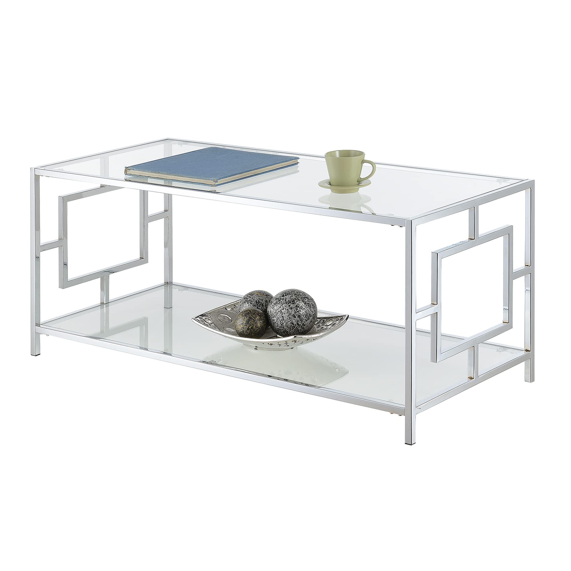 Modern Glass & Chrome Coffee Table with Storage Shelf - 42