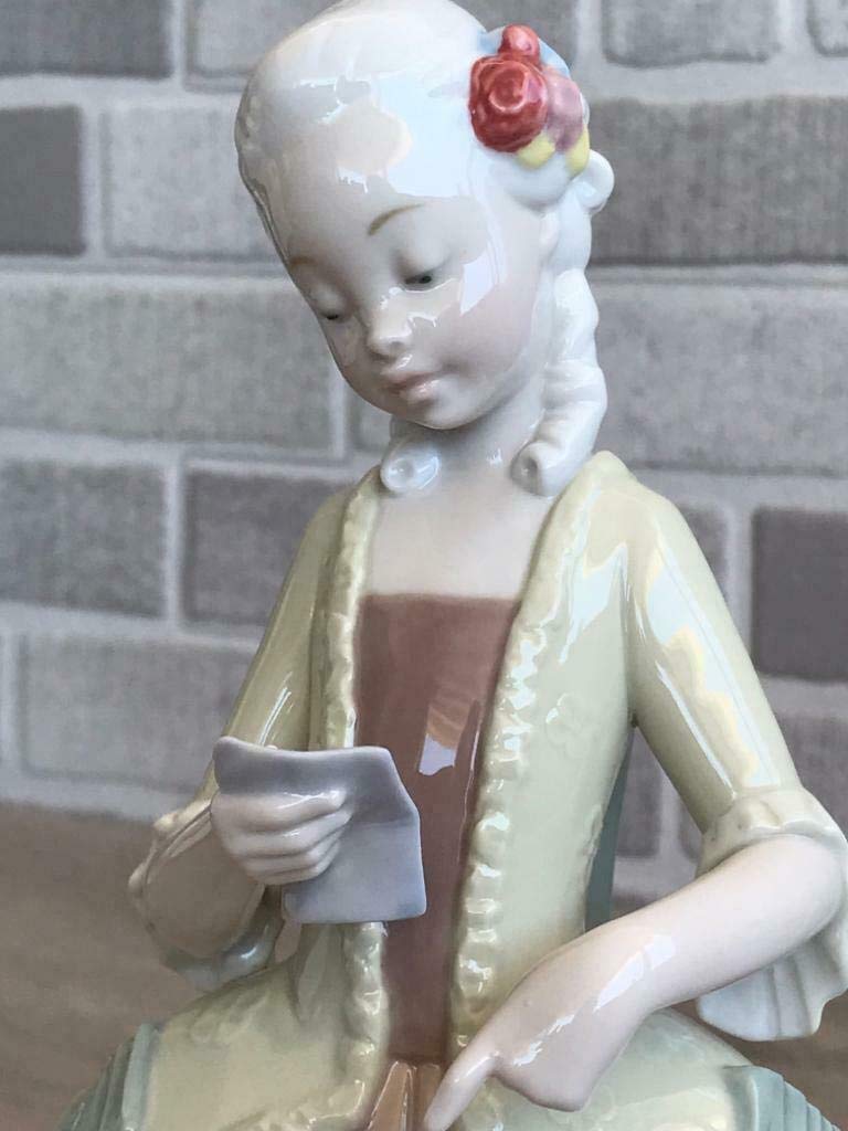 Lladro Nao Set of 2 Porcelain Figurines - Rococo Girl with Letter & Rococo Girl with Flower - Handcrafted Collectible Home Decor for Living Room, Shelf Display, and Gift Giving