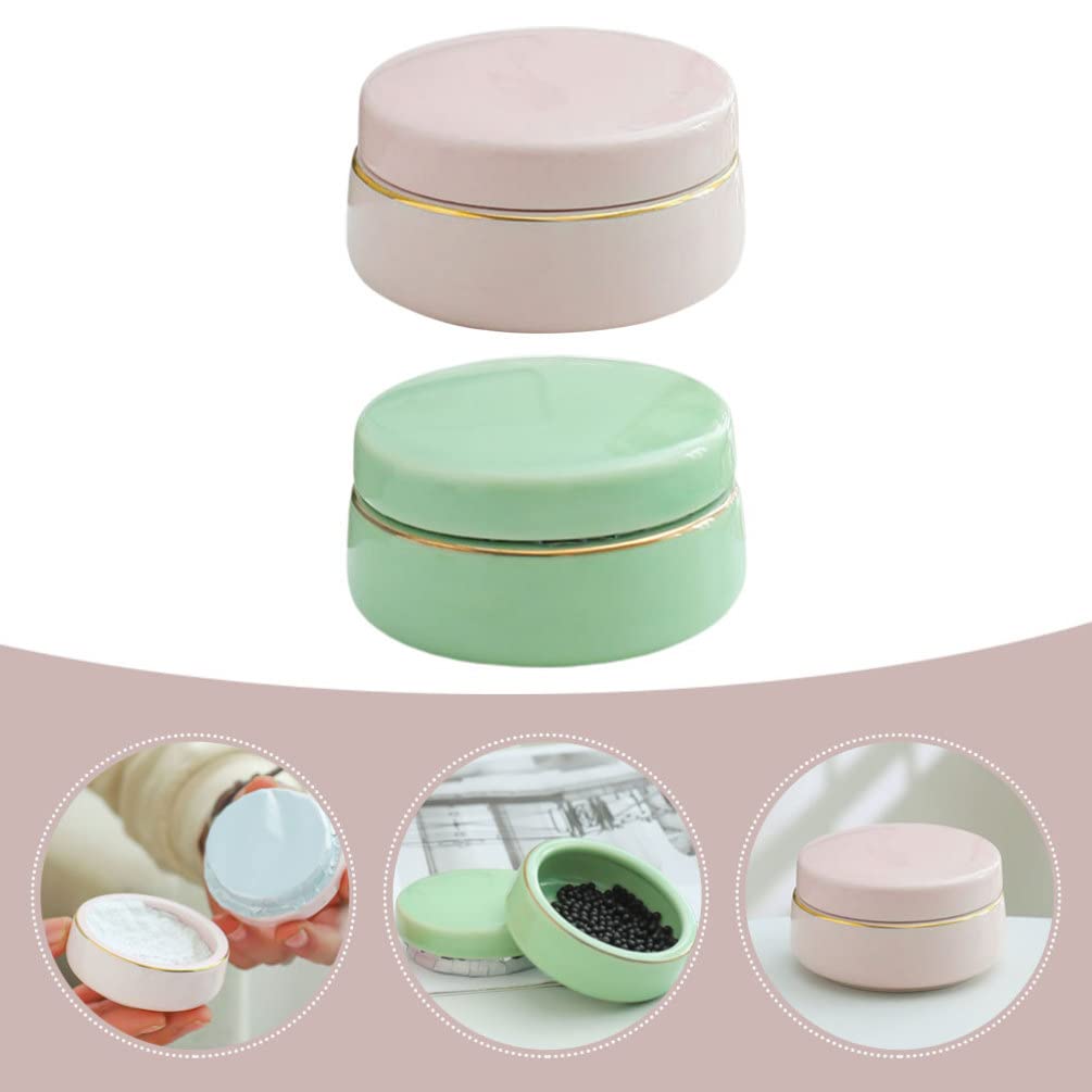 Cabilock 2-Pack Mini Ceramic Sample Jars - Empty Cosmetic Containers for Creams, Lipsticks, Tea, Lip Balm & Jewelry | Perfect for Travel, DIY Beauty & Home Organization
