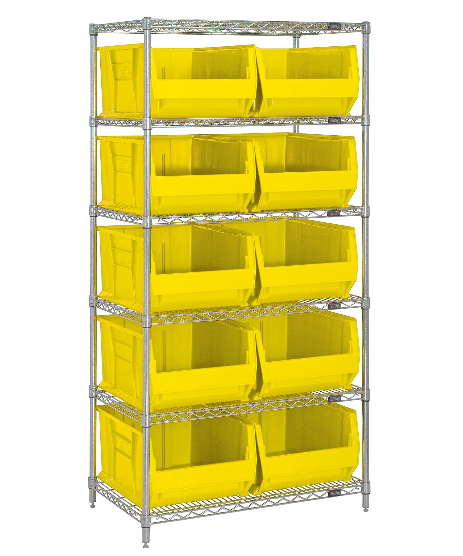**Quantum Storage Systems WR6-974YL 6-Tier Wire Shelving Unit with 10 Yellow Hulk Bins (30
