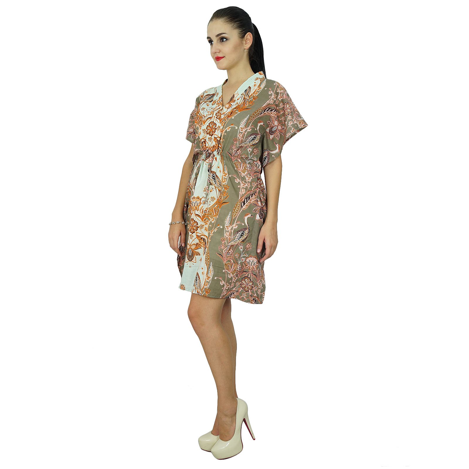 Bimba Women's Cotton Caftan Dress - Short Sleeve Beach Cover Up with Floral Print | Perfect for Poolside, Vacation & Summer Outfits
