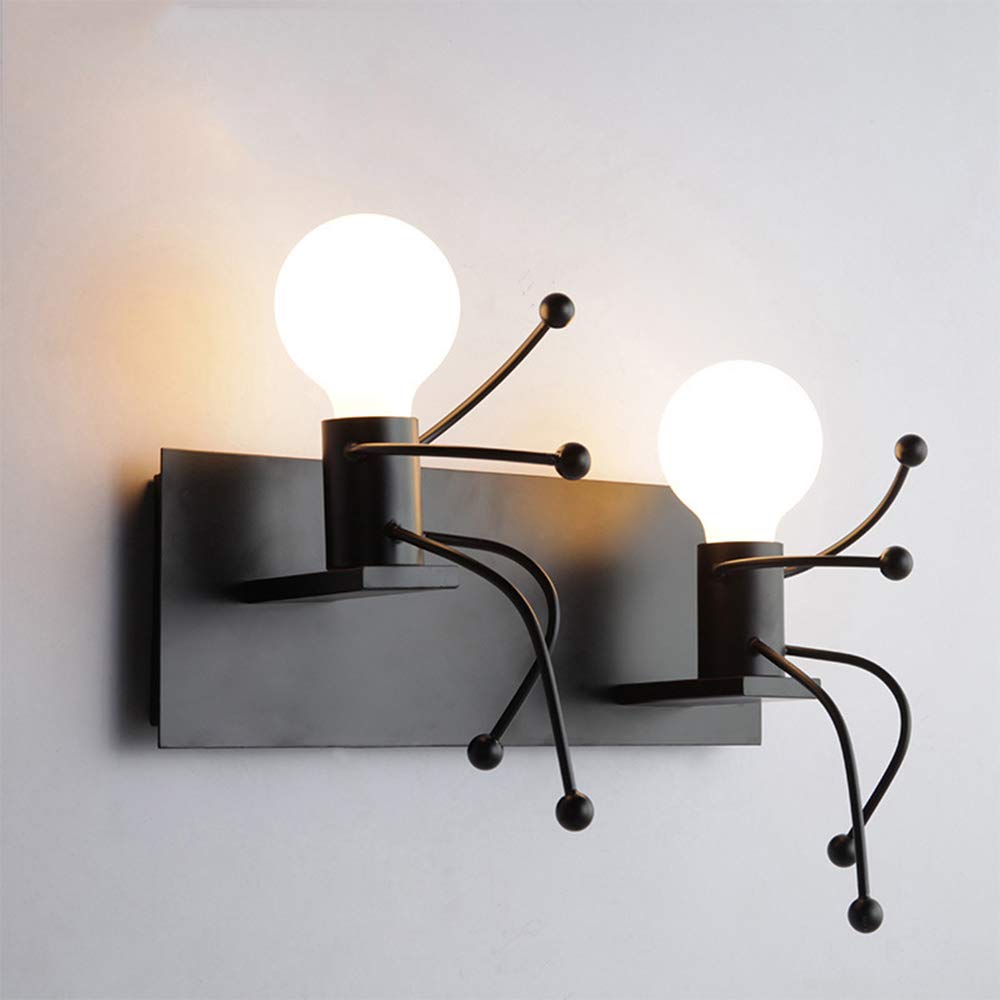 Nordic Creative Wall Lamp E27 - Modern Small Iron Man Wall Light Fixture with Cartoon Design for Kids Room, Hallway, Bedroom, Kitchen, Bar, Cafe & Restaurant - LED Living Room Night Light for Cozy Ambiance