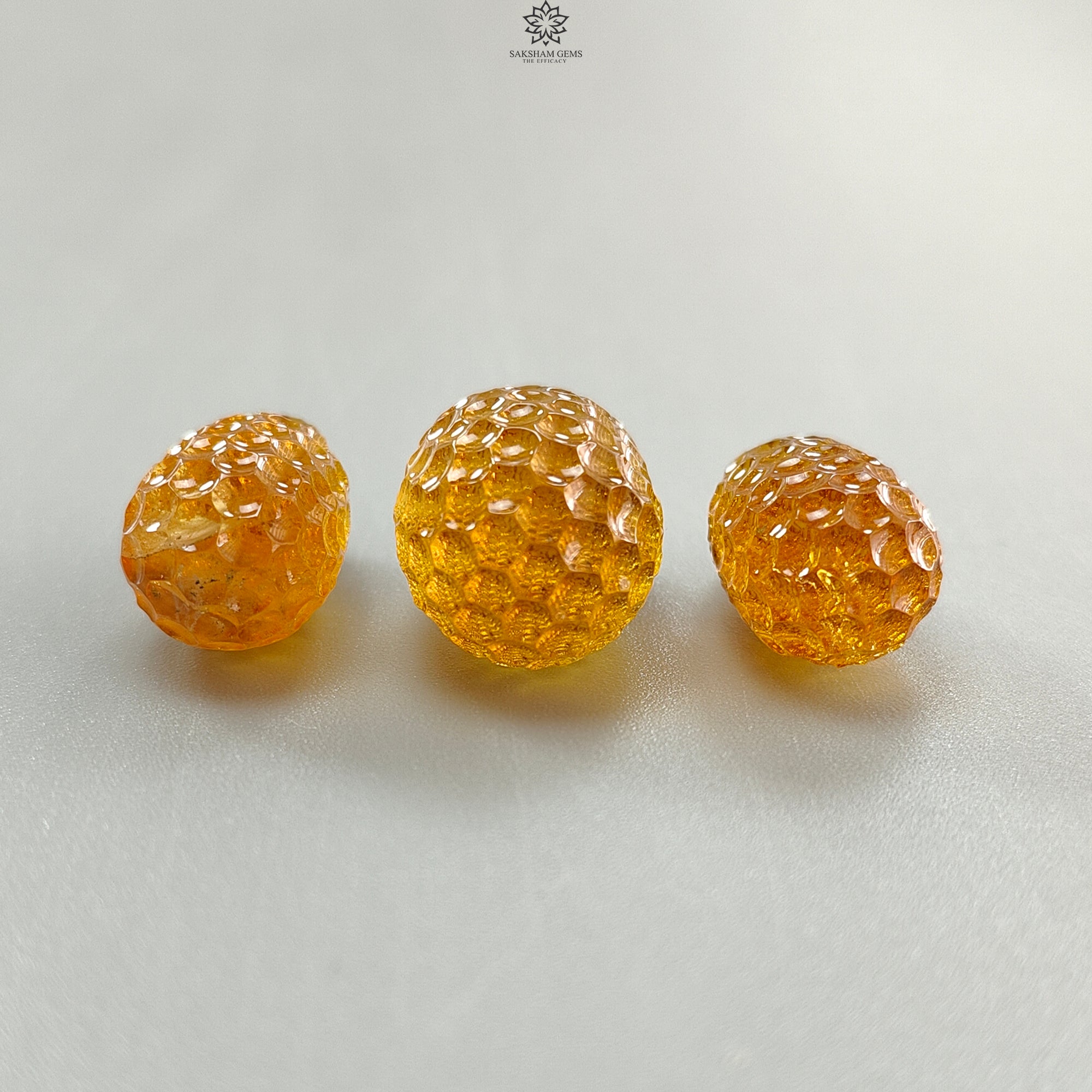 Natural Yellow Citrine Gemstone Carving - 99.30cts Untreated Hand-Carved Teardrop Shape (27mm x 29mm) 3-Piece Set - November Birthstone Jewelry for Necklace, Earrings & Gift Giving
