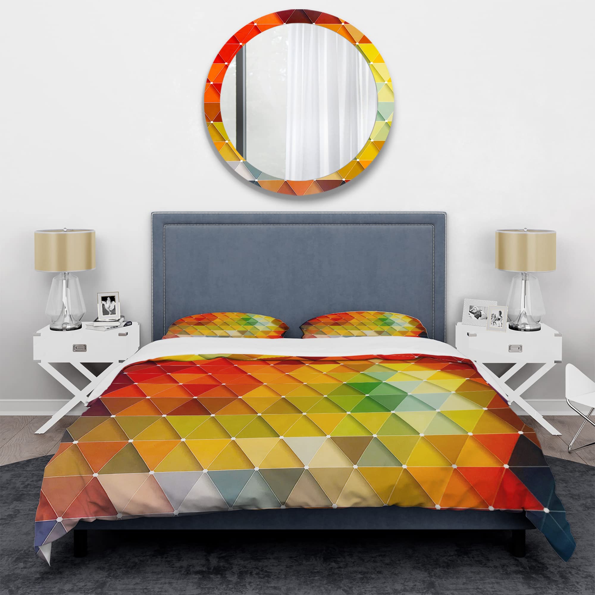 DesignQ Red, Gray & Green Geometric Duvet Cover Set - Twin Size, 3-Piece Modern Bedding for All Seasons | Perfect for Contemporary Bedrooms & Guest Rooms
