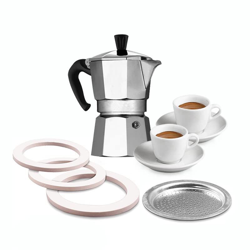 CG94 Moka Pot Coffee Filter with 3 Seals (2 Cups) - Perfect for Espresso, Stovetop Brewing & Italian Coffee at Home