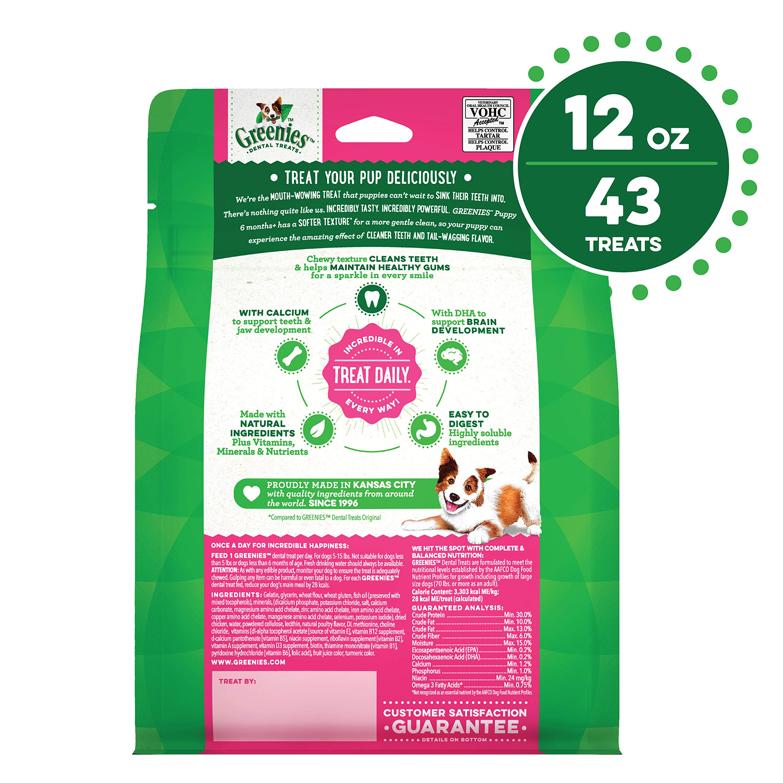 Greenies Puppy Teenie Natural Dental Care Chews for Dogs 6+ Months - 12 oz Pack (20 Treats) | Oral Health Dog Treats for Fresh Breath & Tartar Control | Perfect for Small Breed Puppies & Training Rewards