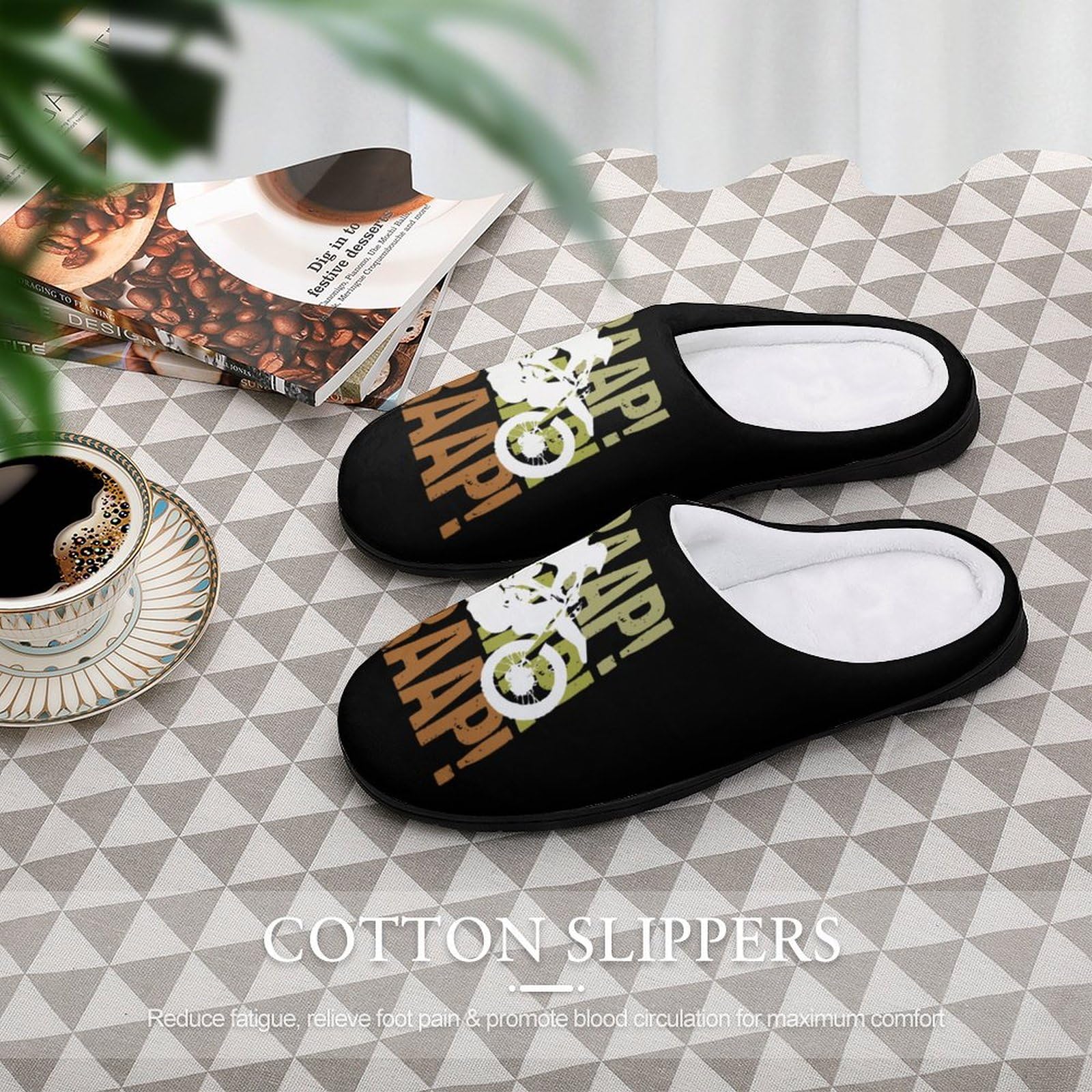 Dirt Bike Motocross Men's Non-Slip Winter House Slippers with Rubber Sole - Warm Indoor Shoes for Home, Travel & Relaxation