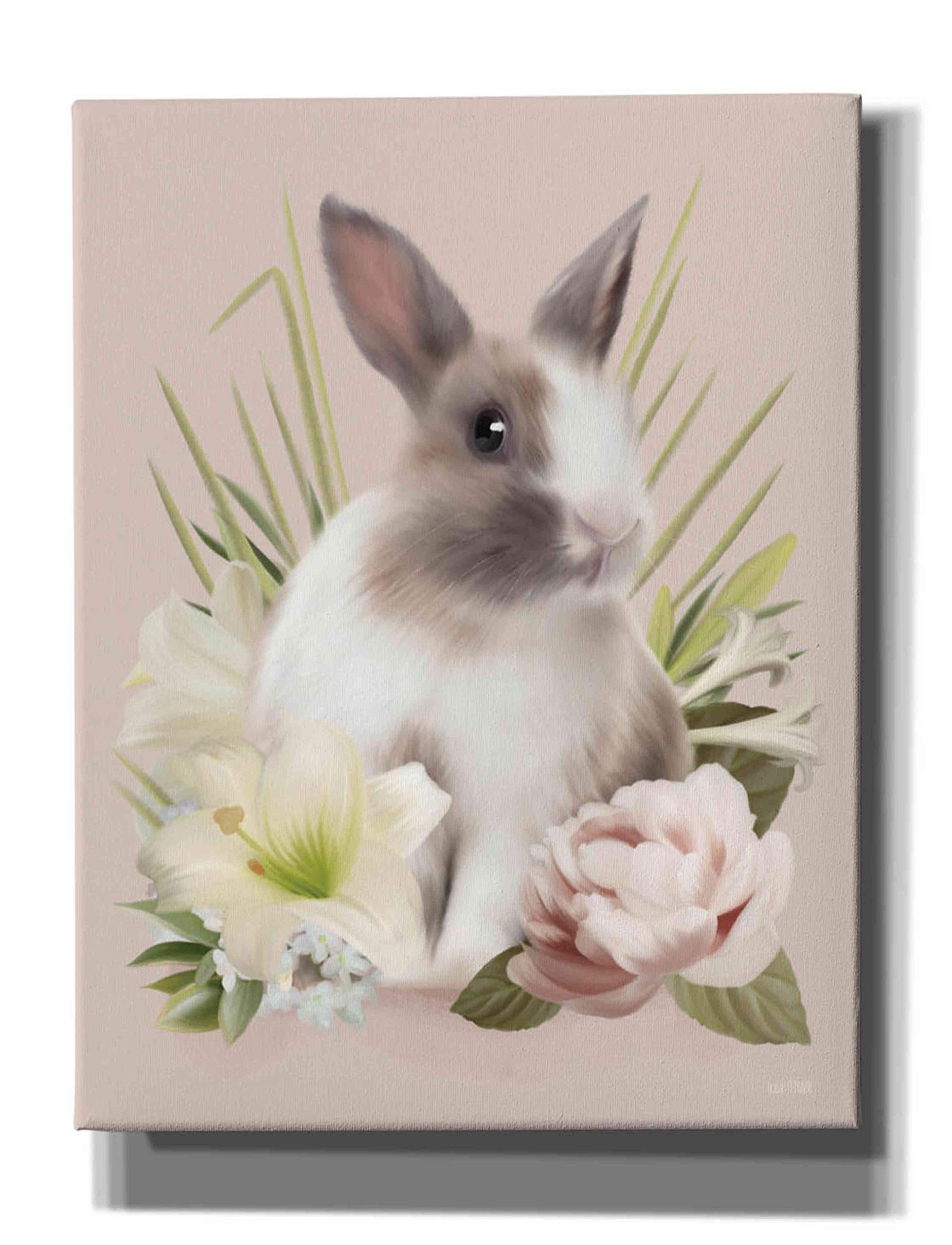 Epic Graffiti 'Easter Bunny Floral' Canvas Wall Art by House Fenway - 26x34 Inches Modern Home Decor for Living Room, Bedroom & Office