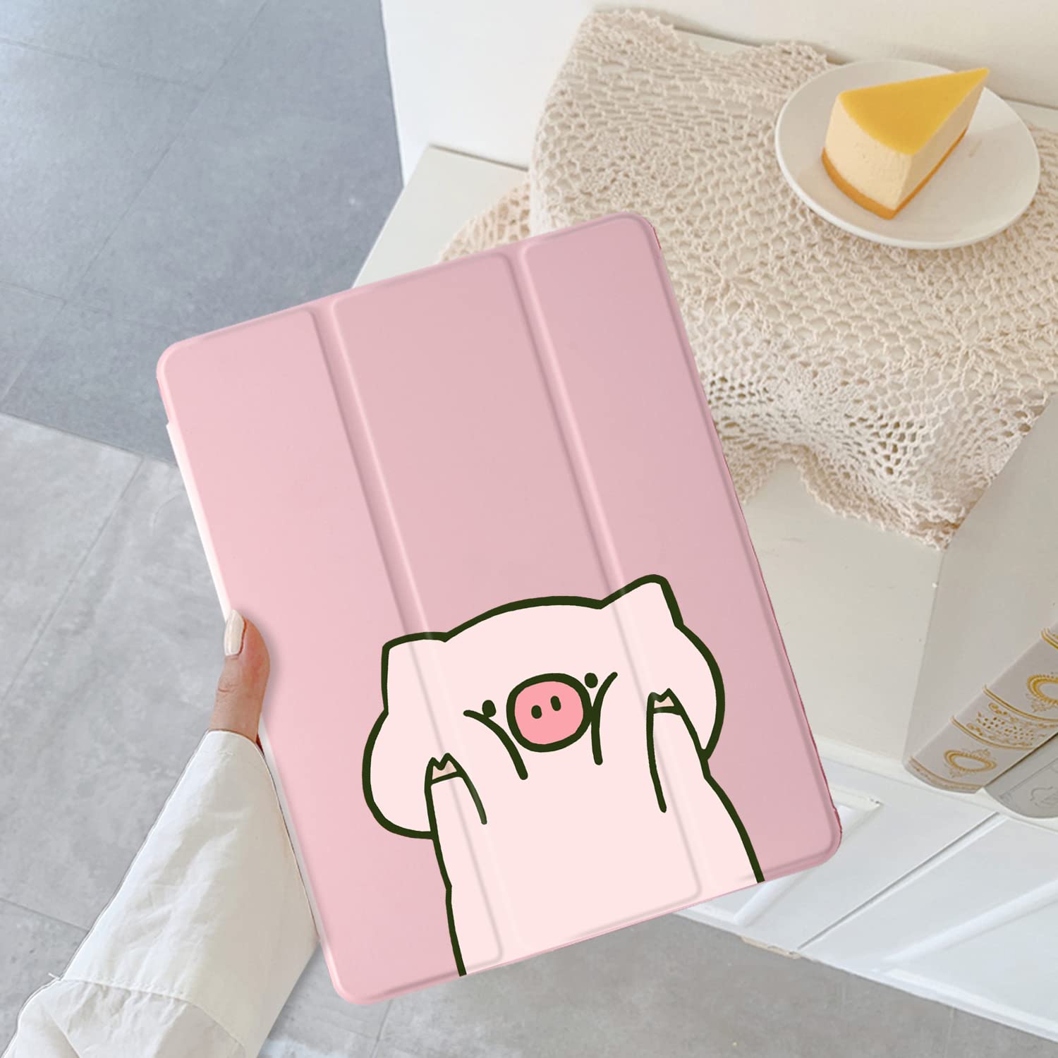 Cartoon Pig iPad Air 3 Case with Pencil Holder - Auto Sleep/Wake Function - Pink Leather Soft TPU Back Cover Compatible with iPad Pro 10.5 Inch (2017 Model) | Perfect for Work, School & Travel Protection