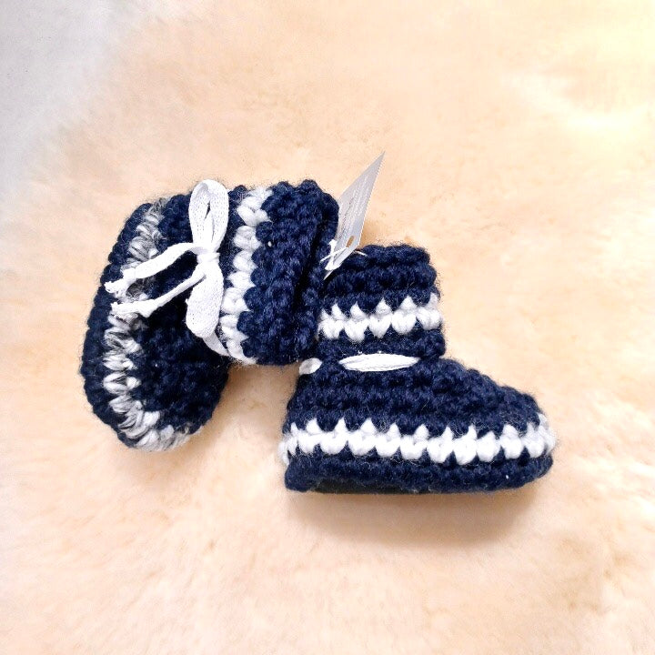 Soft Sheepskin Baby Booties for Boys & Girls - Navy/Marble Cozy Slippers | Perfect for Indoor Play, Winter Warmth & First Steps