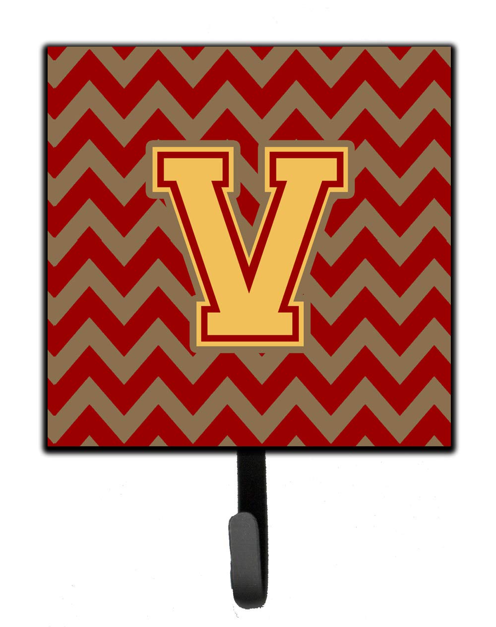 Caroline's Treasures CJ1048-VSH4 Letter V Chevron Garnet & Gold Wall Hook - Key Holder, Coat Rack, Leash Hanger for Entryway, Bathroom & Kitchen Organization