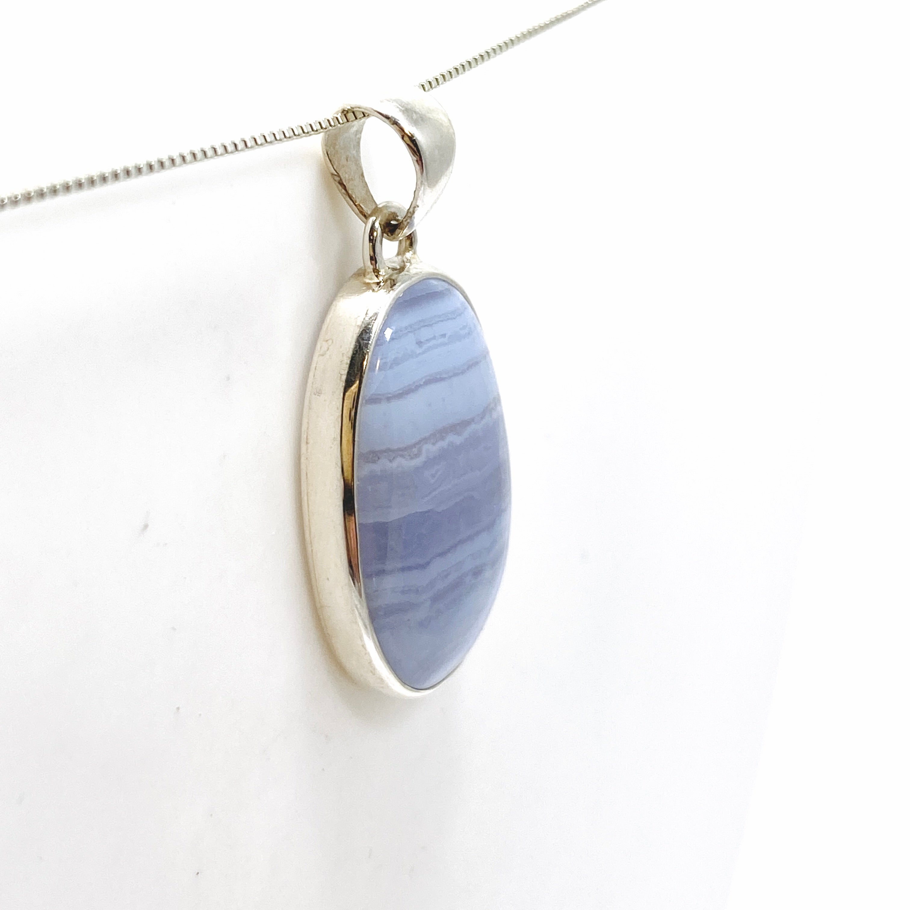 Blue Lace Agate Oval Cabochon Pendant KPGJ4820 - Natural Stone Jewelry for Women, Healing Crystal Necklace - Perfect for Meditation, Yoga & Spiritual Gifts