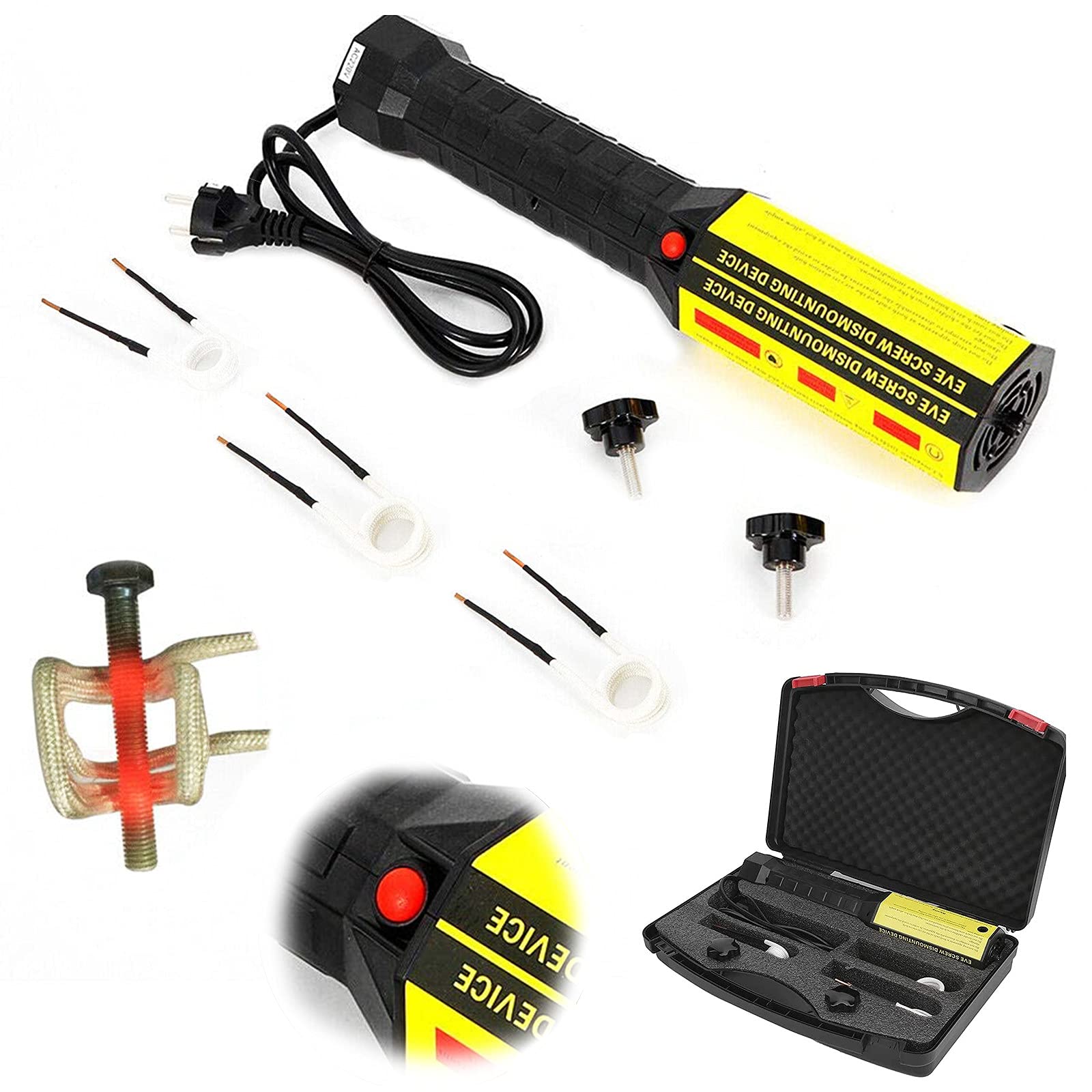 YNITJH 1000W Handheld Magnetic Induction Heater Kit - 110V/220V Flameless Bolt Remover Tool with 3 Coils & Storage Case - Professional Automotive Heating Solution for Nuts, Gears, Bearings - Perfect for Auto Repair Shops, Industrial Maintenance & DIY Projects